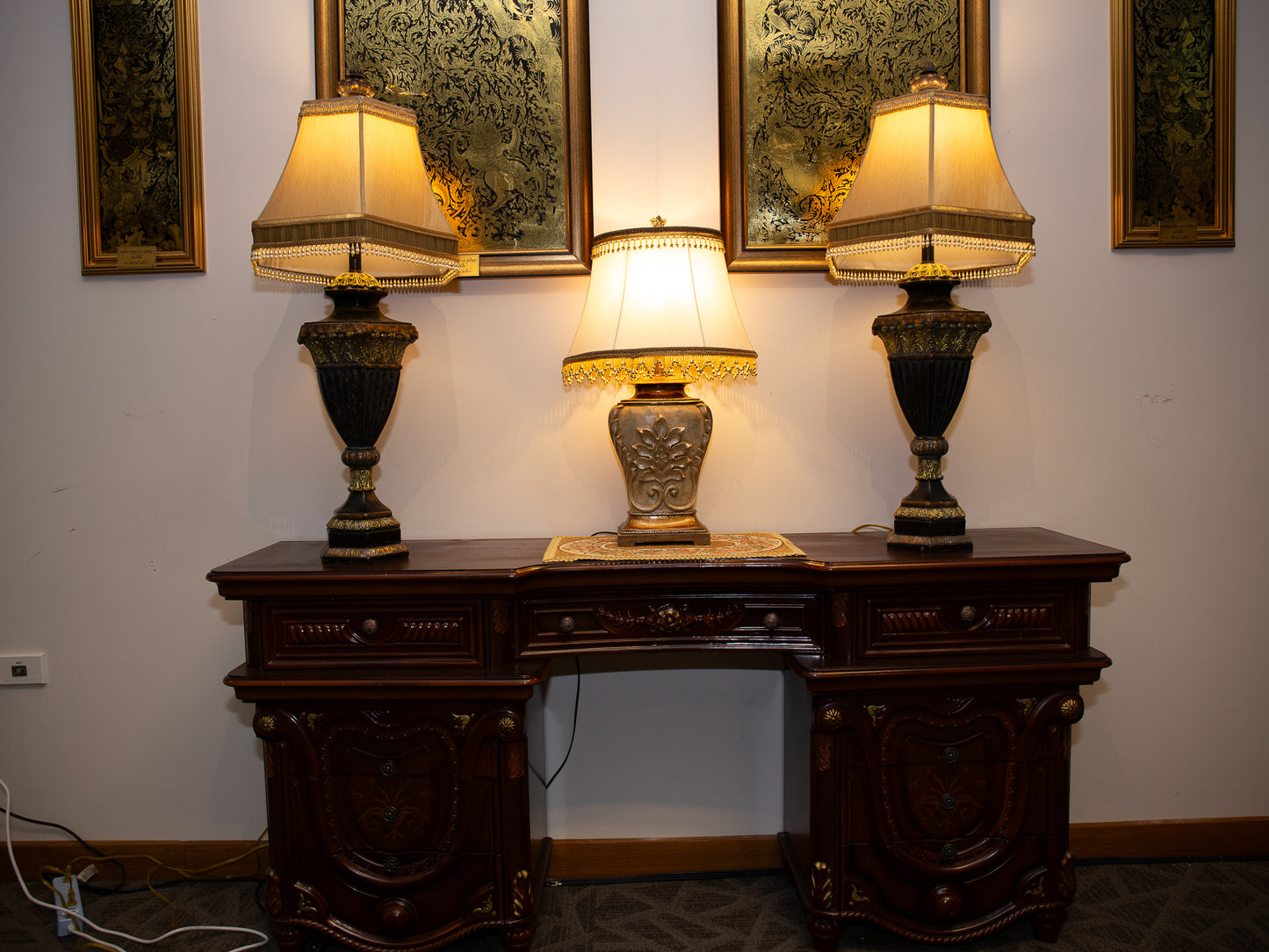 Imperial Tall Lamp – Brown & Gold with Ornate Trim