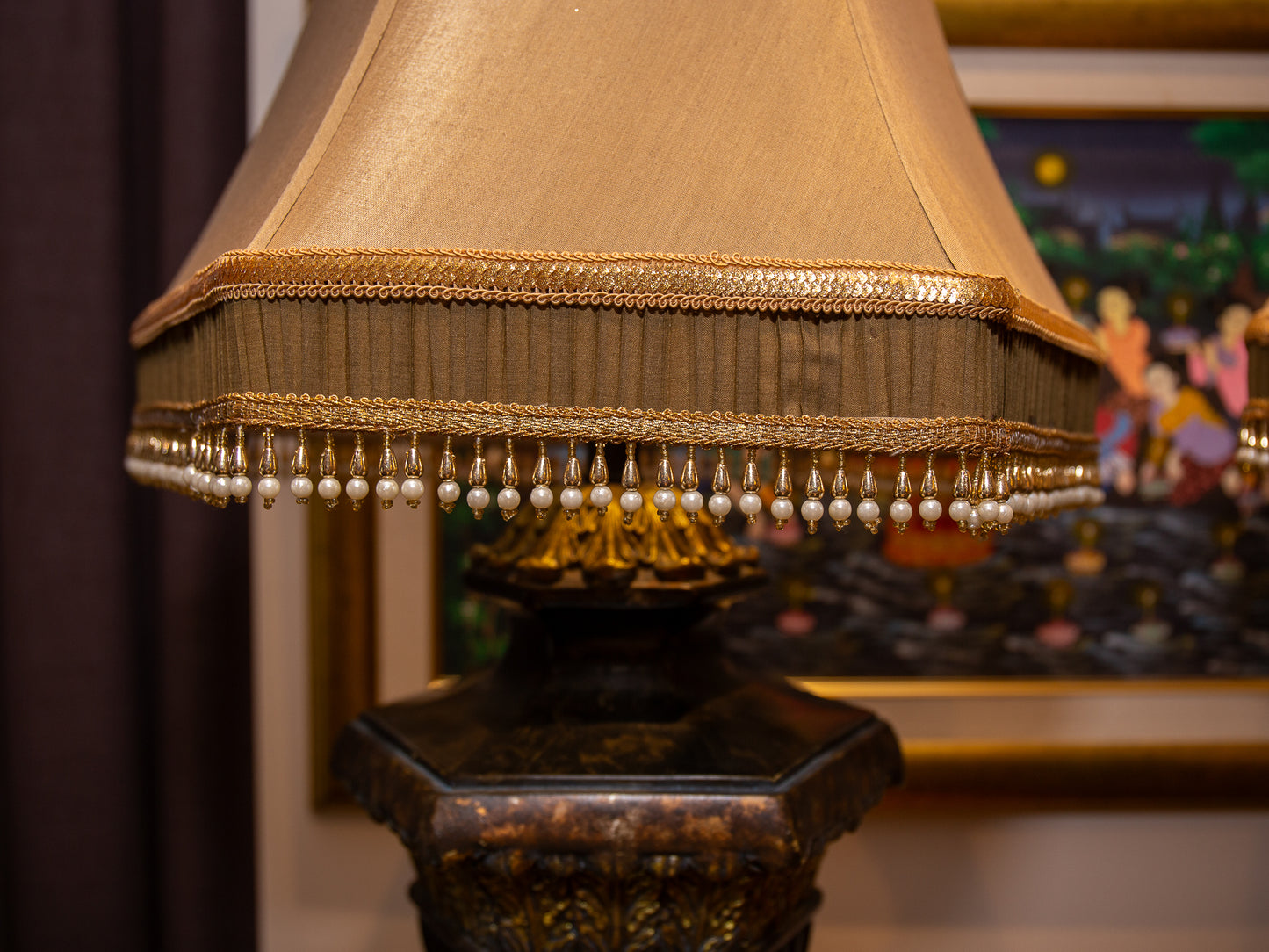 Imperial Tall Lamp – Brown & Gold with Ornate Trim