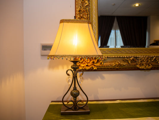 Decorative Table Lamp – Gold Frame with Beaded & Crystal Accents