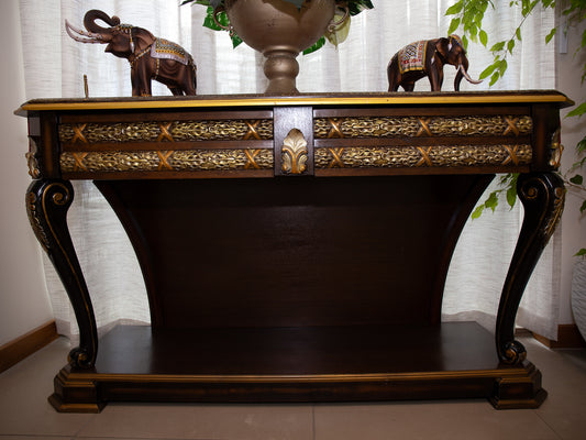 Decorative Wooden Console Table with Gold Accents