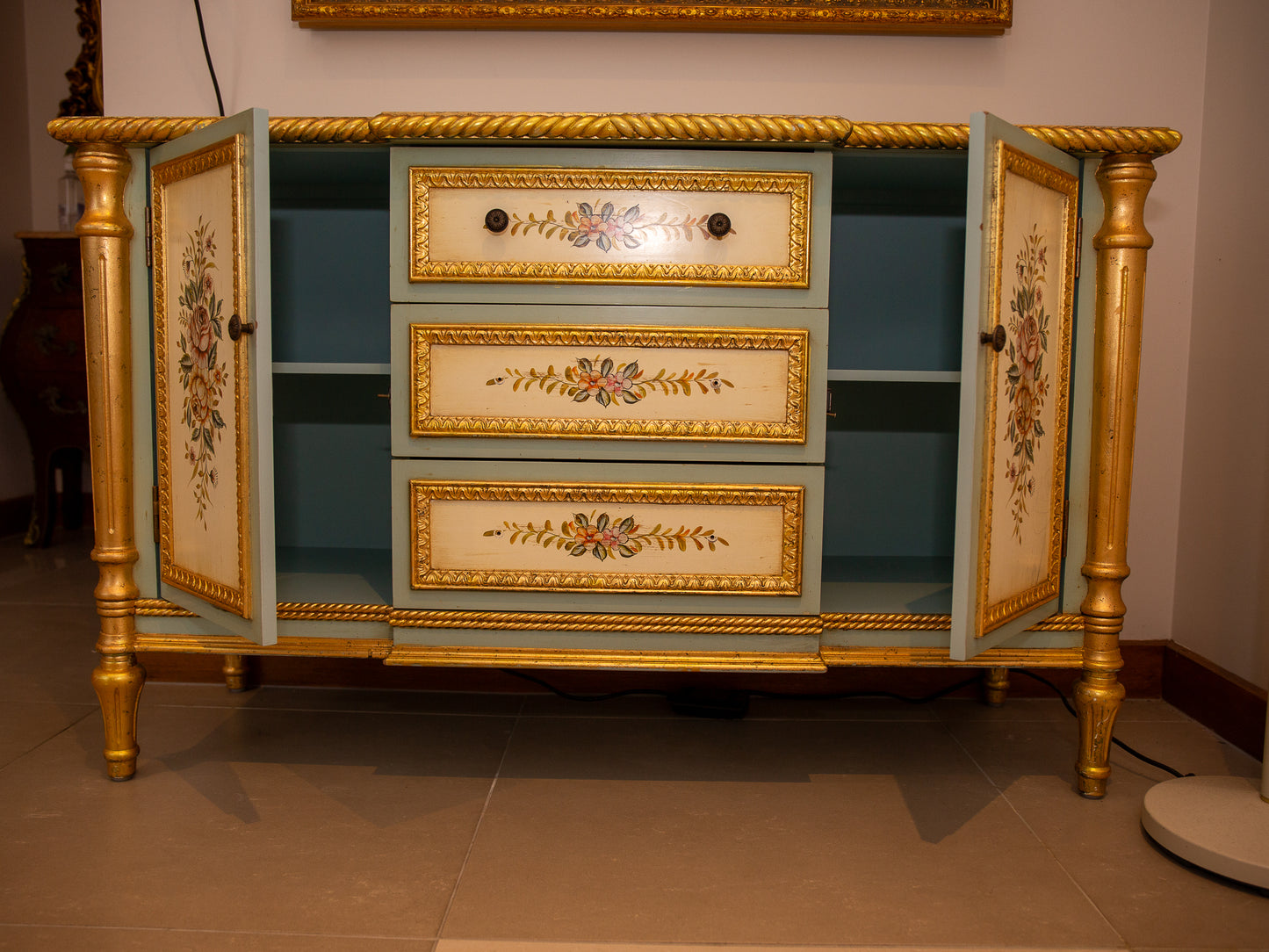 Hand-Painted European Vintage Sideboard