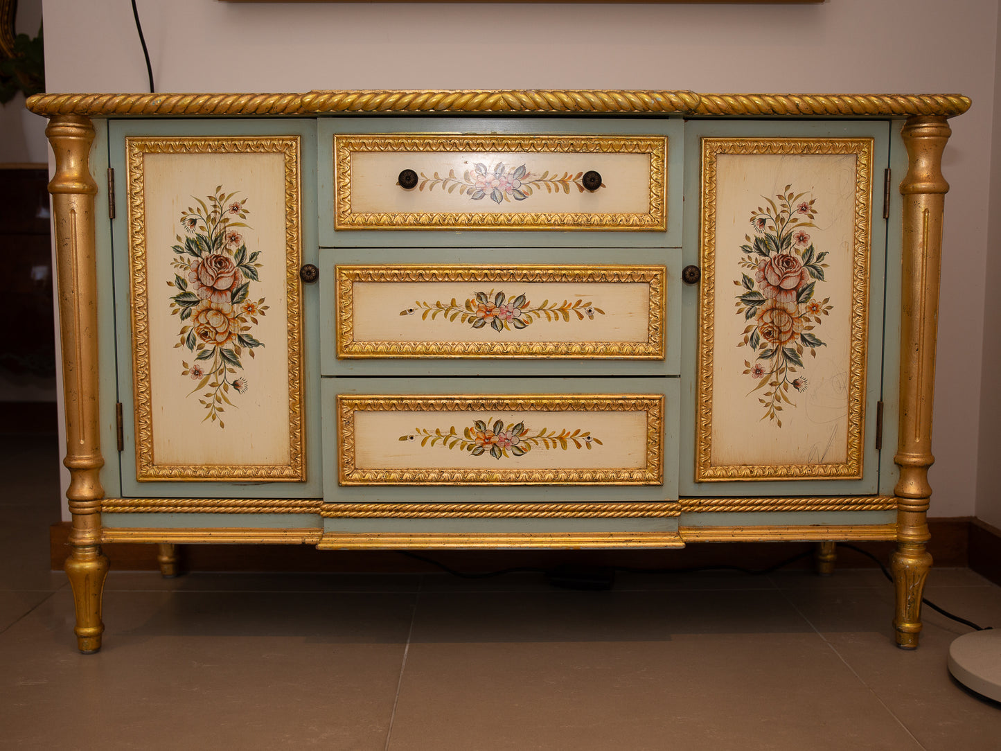 Hand-Painted European Vintage Sideboard