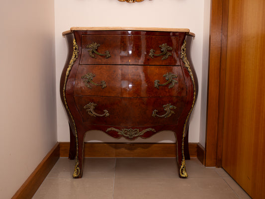 French Louis XVII Walnut Chest of Drawers with Marble Top