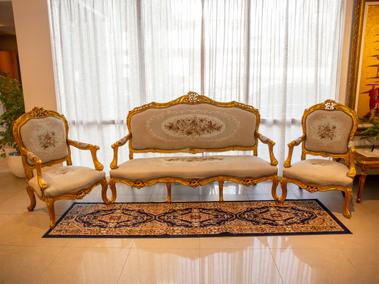 Opulent 3-Piece Rococo Style Lounge Suite - Gold & Floral Upholstery