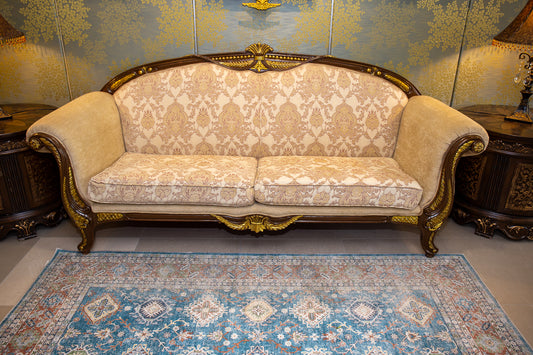 Luxury Italian Three-Seater Sofa – Cream with Golden Trim