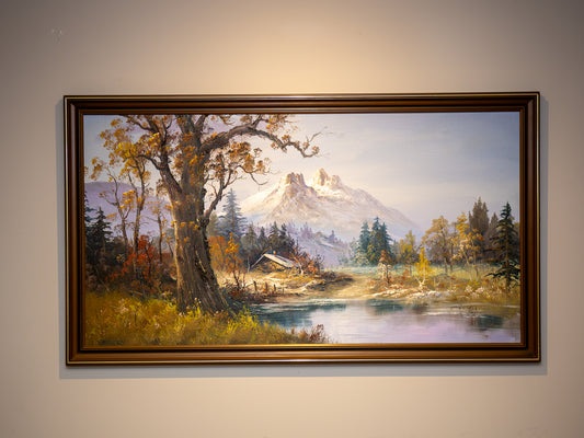 Oil Paint Serene Mountain Landscape