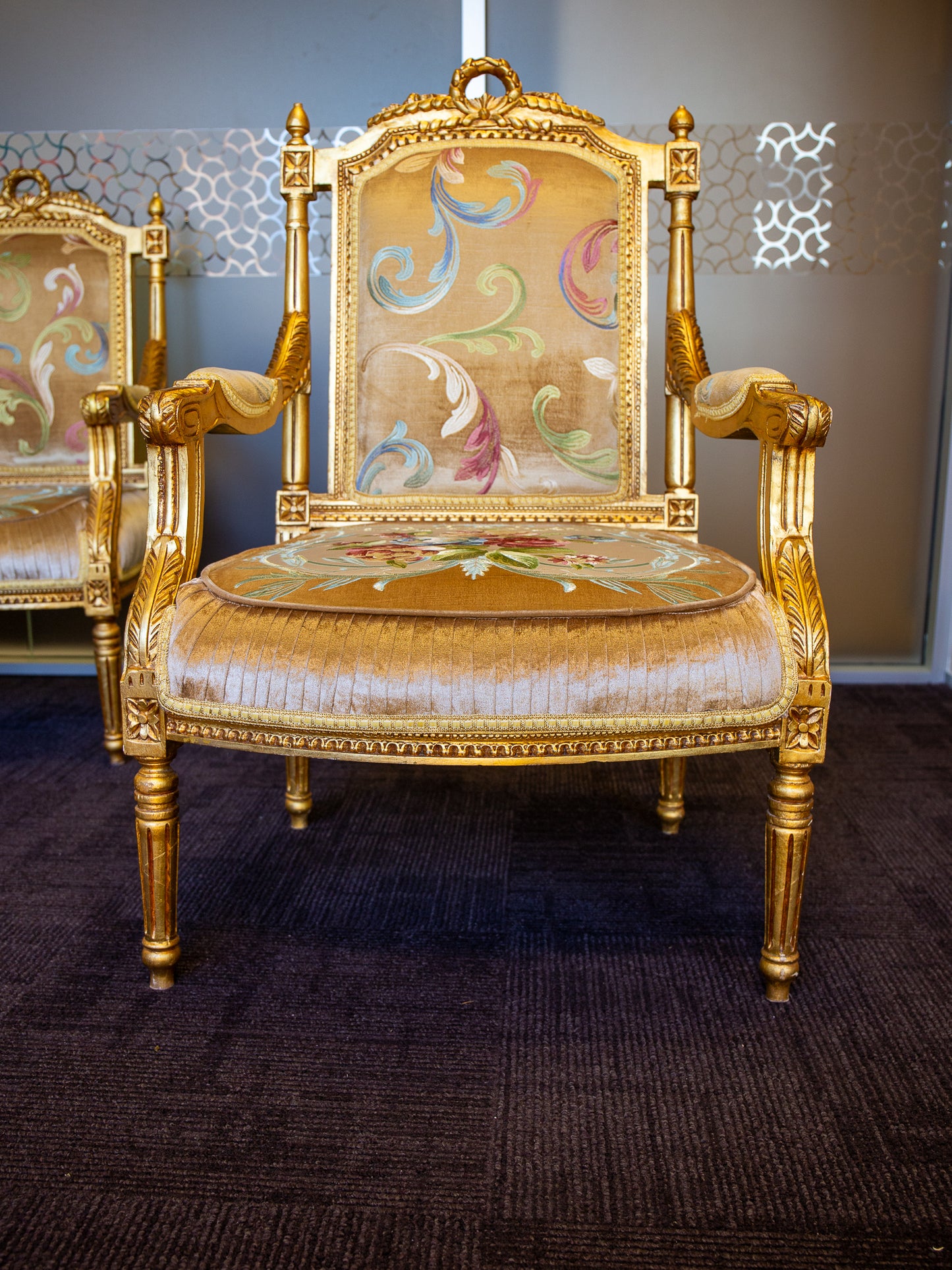 5 Piece French Provincial Giltwood Sofa Set – 4 Single Chairs & 1 Three-Seater