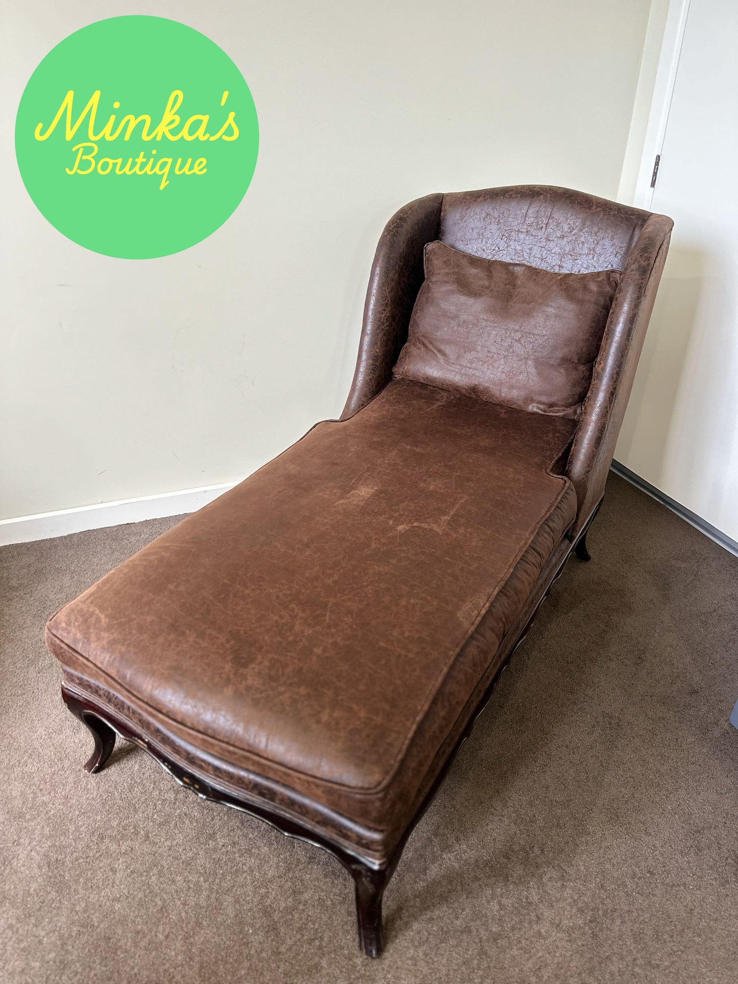 Brown Faux-Leather Chaise Lounge