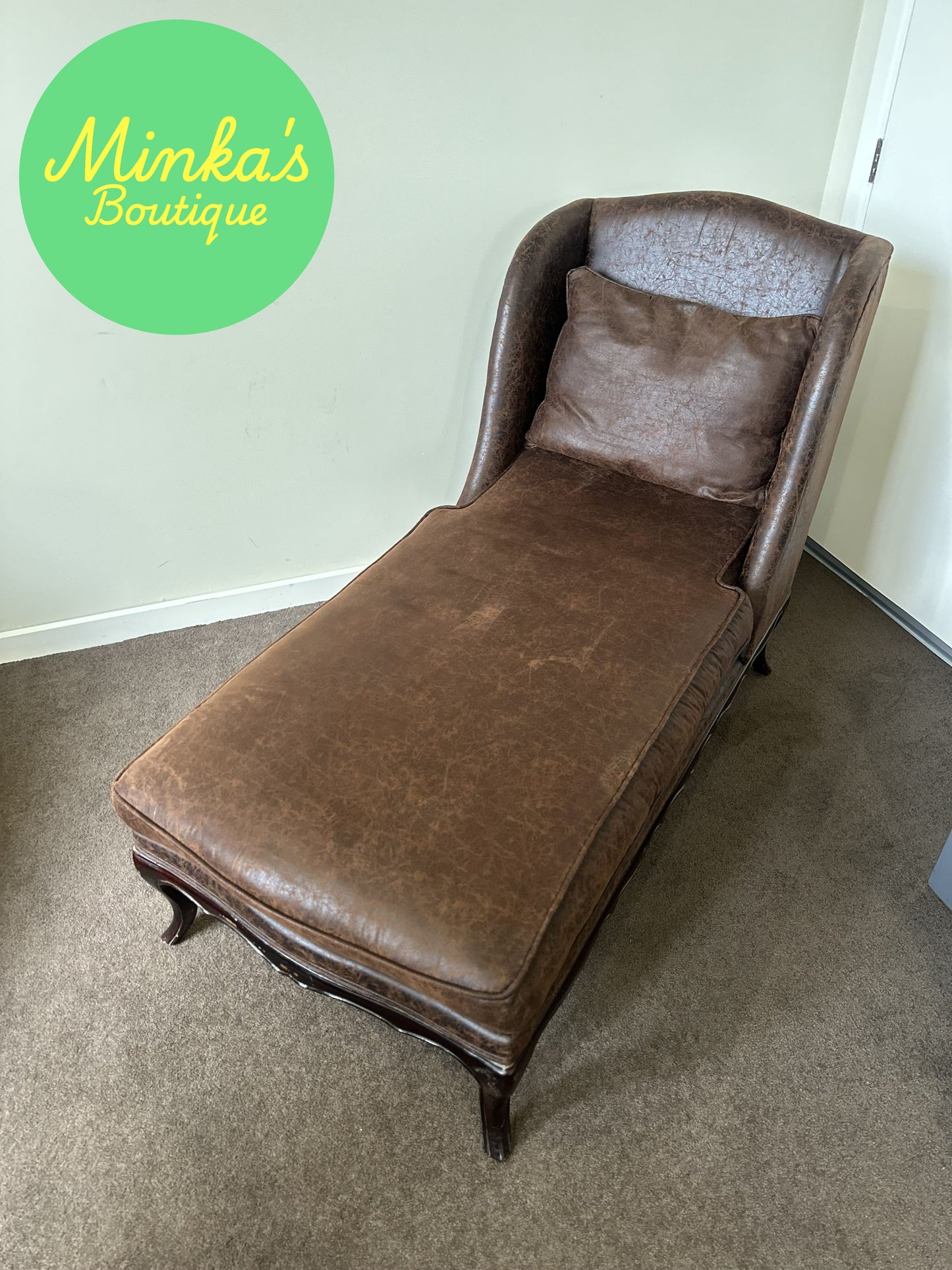 Brown Faux-Leather Chaise Lounge