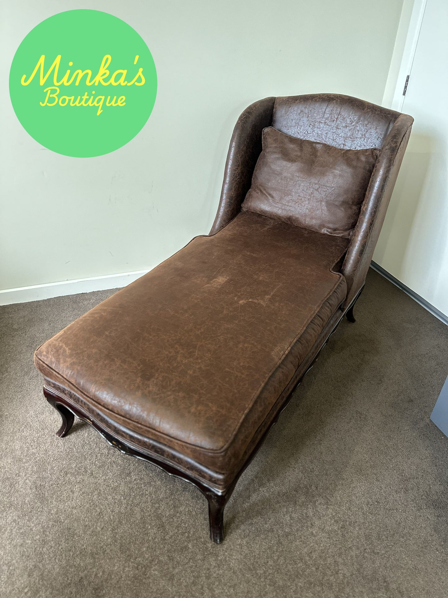 Brown Faux-Leather Chaise Lounge