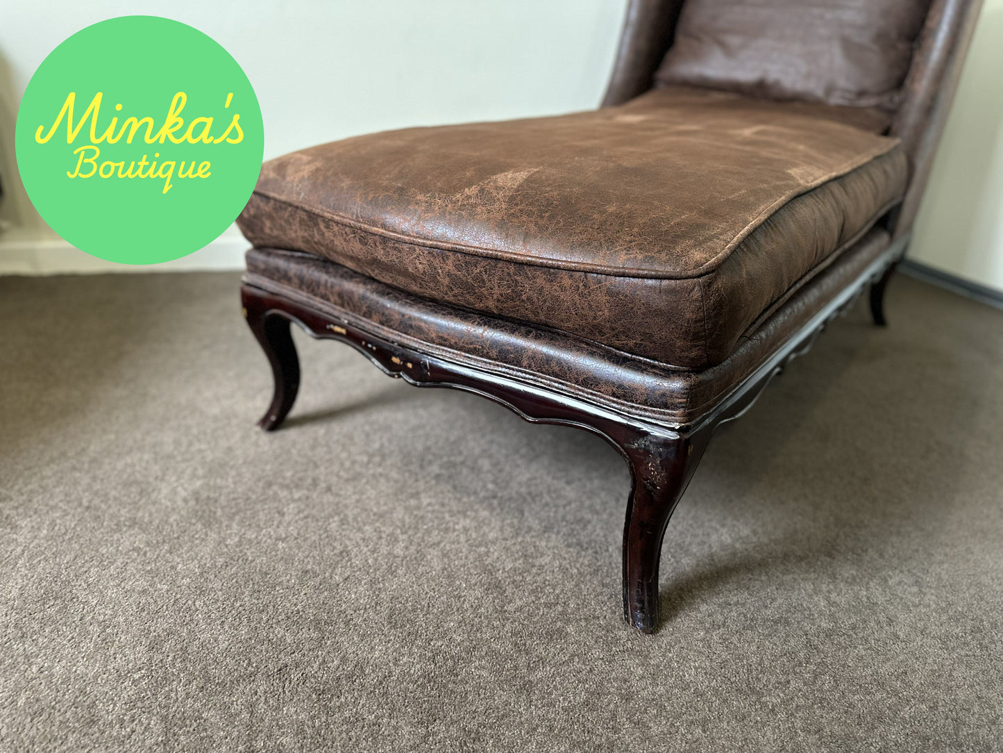 Brown Faux-Leather Chaise Lounge