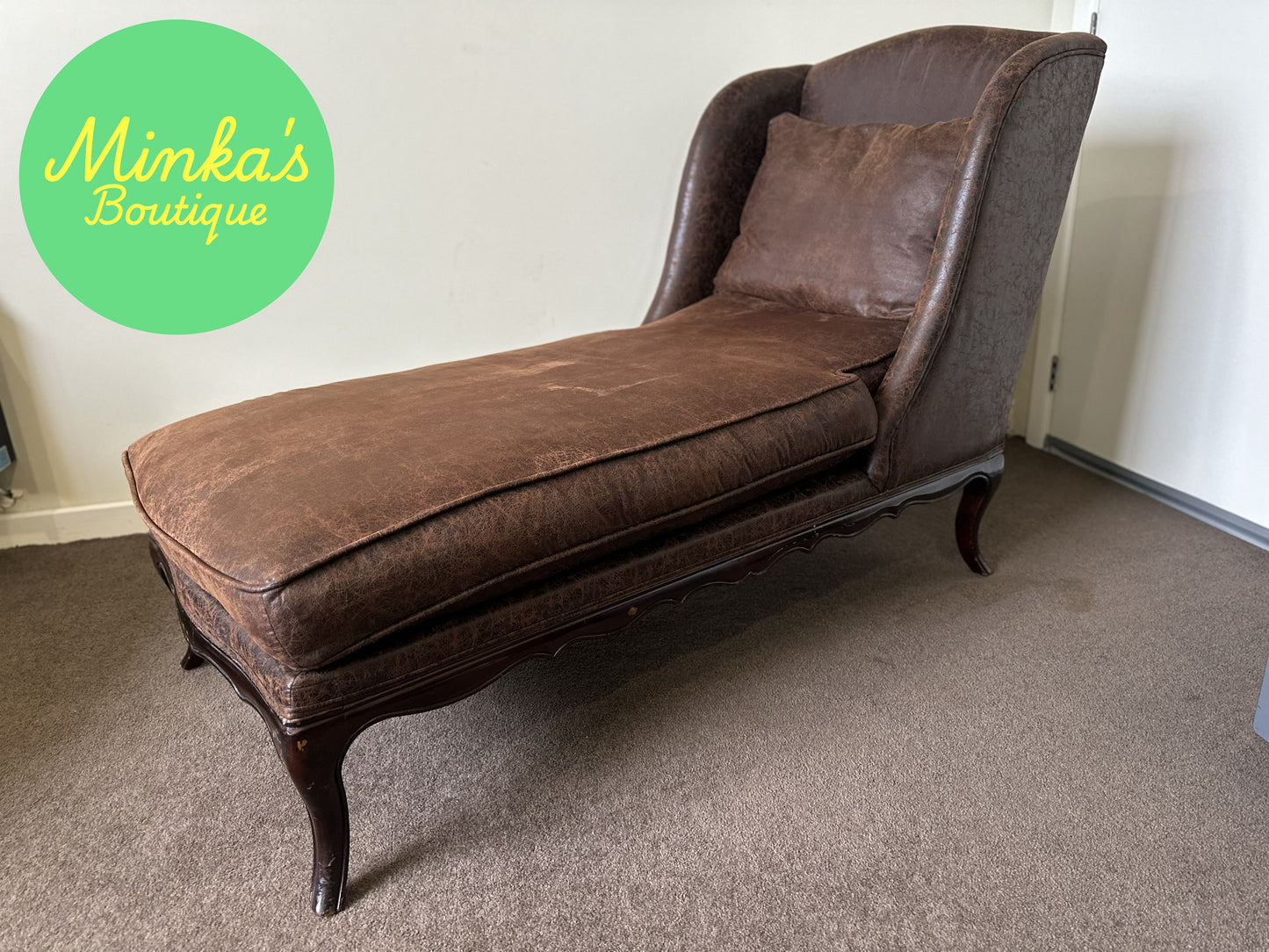 Brown Faux-Leather Chaise Lounge