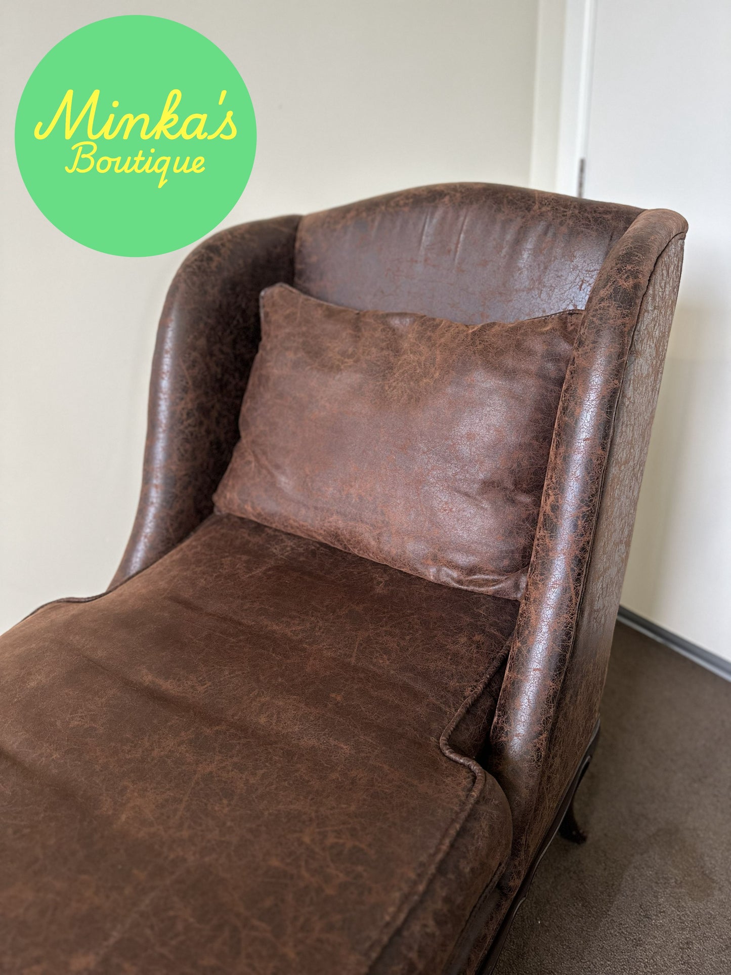 Brown Faux-Leather Chaise Lounge