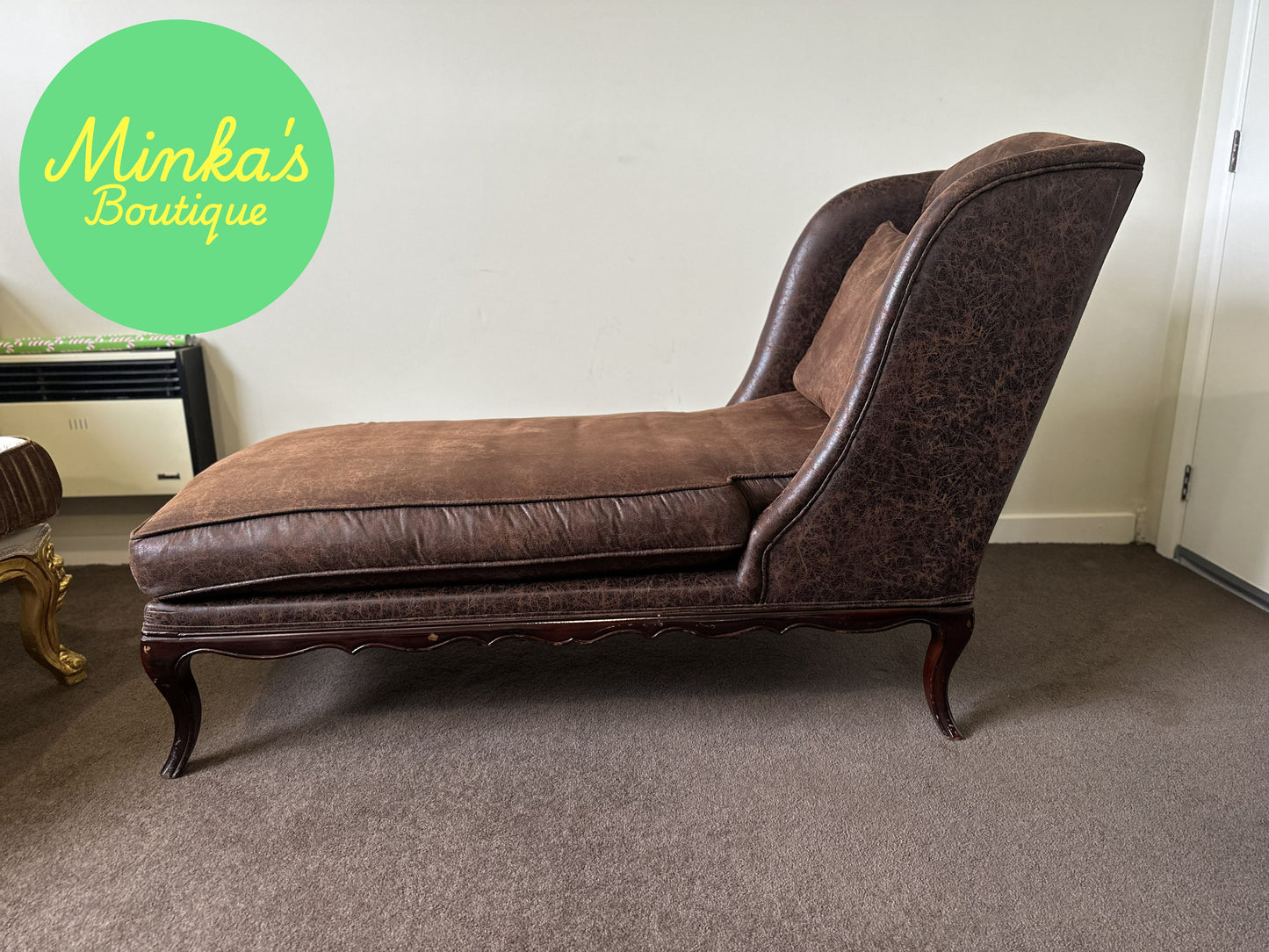Brown Faux-Leather Chaise Lounge
