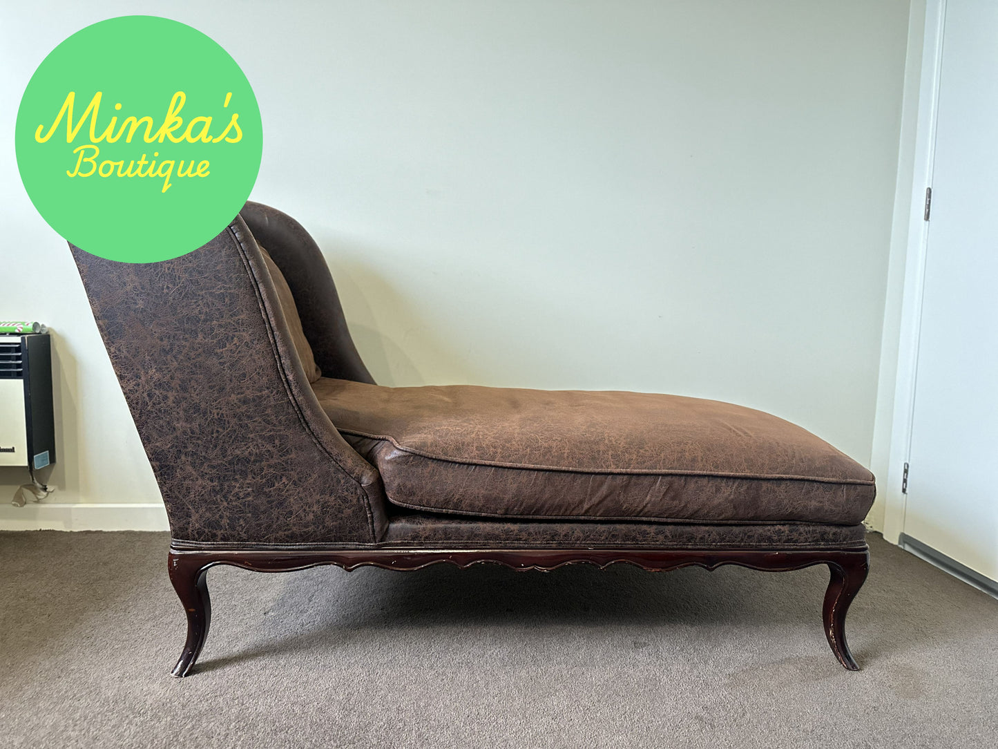 Brown Faux-Leather Chaise Lounge