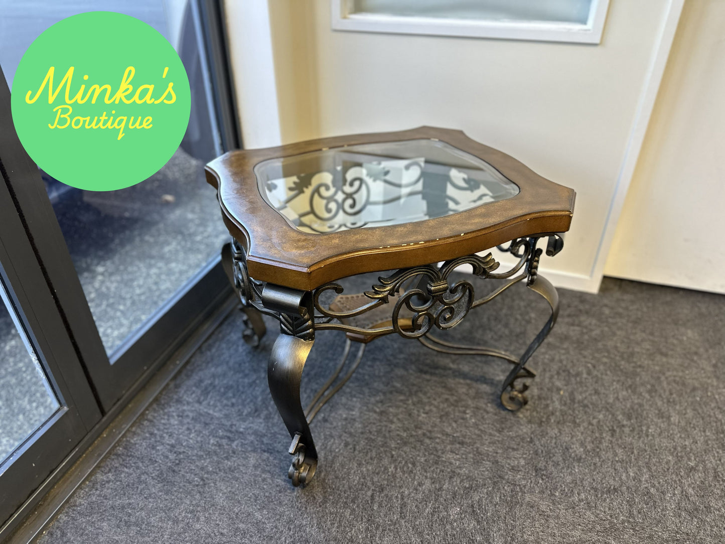 Decorative Glass Top Wrought Iron Accent Table
