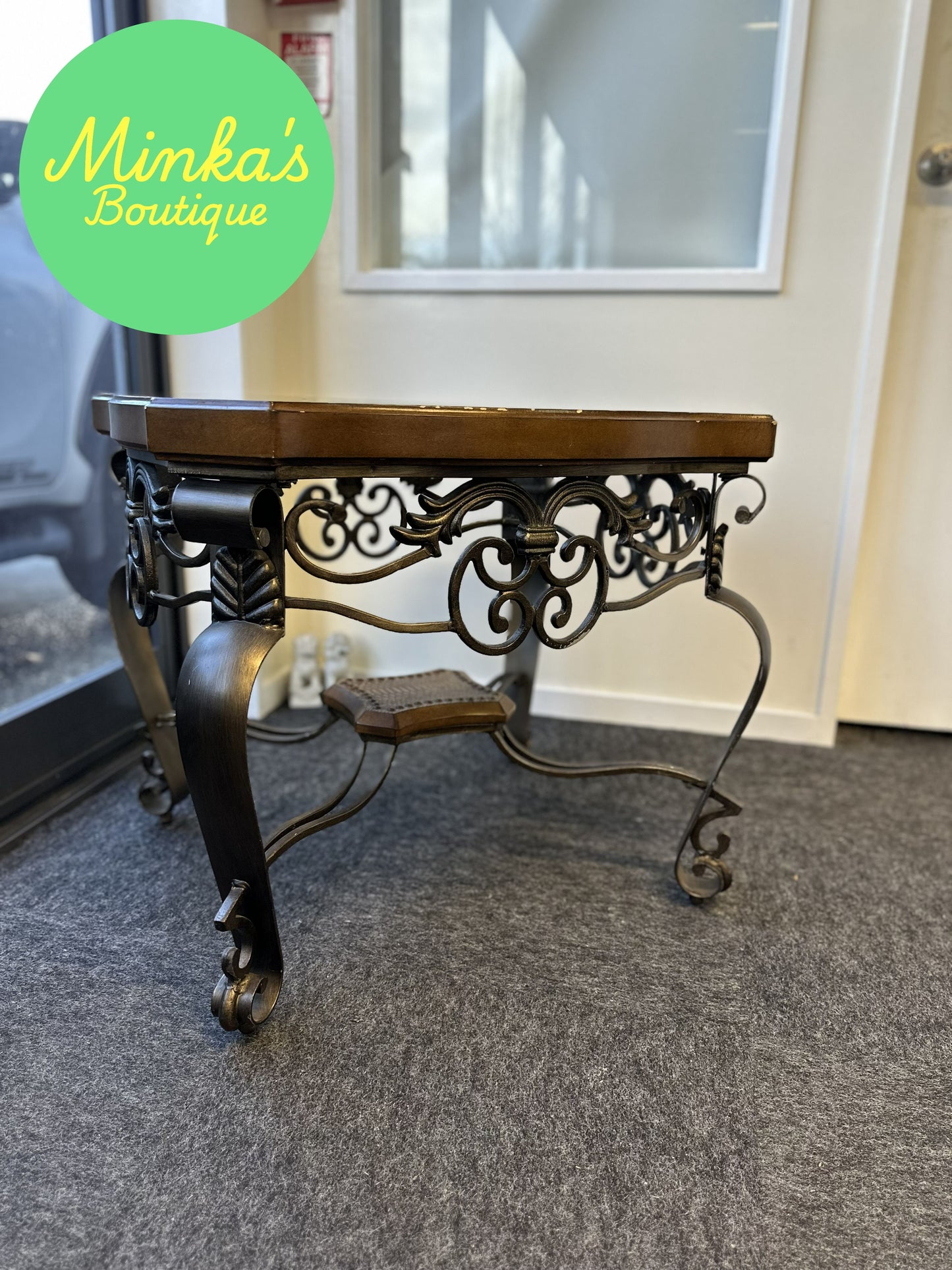 Decorative Glass Top Wrought Iron Accent Table