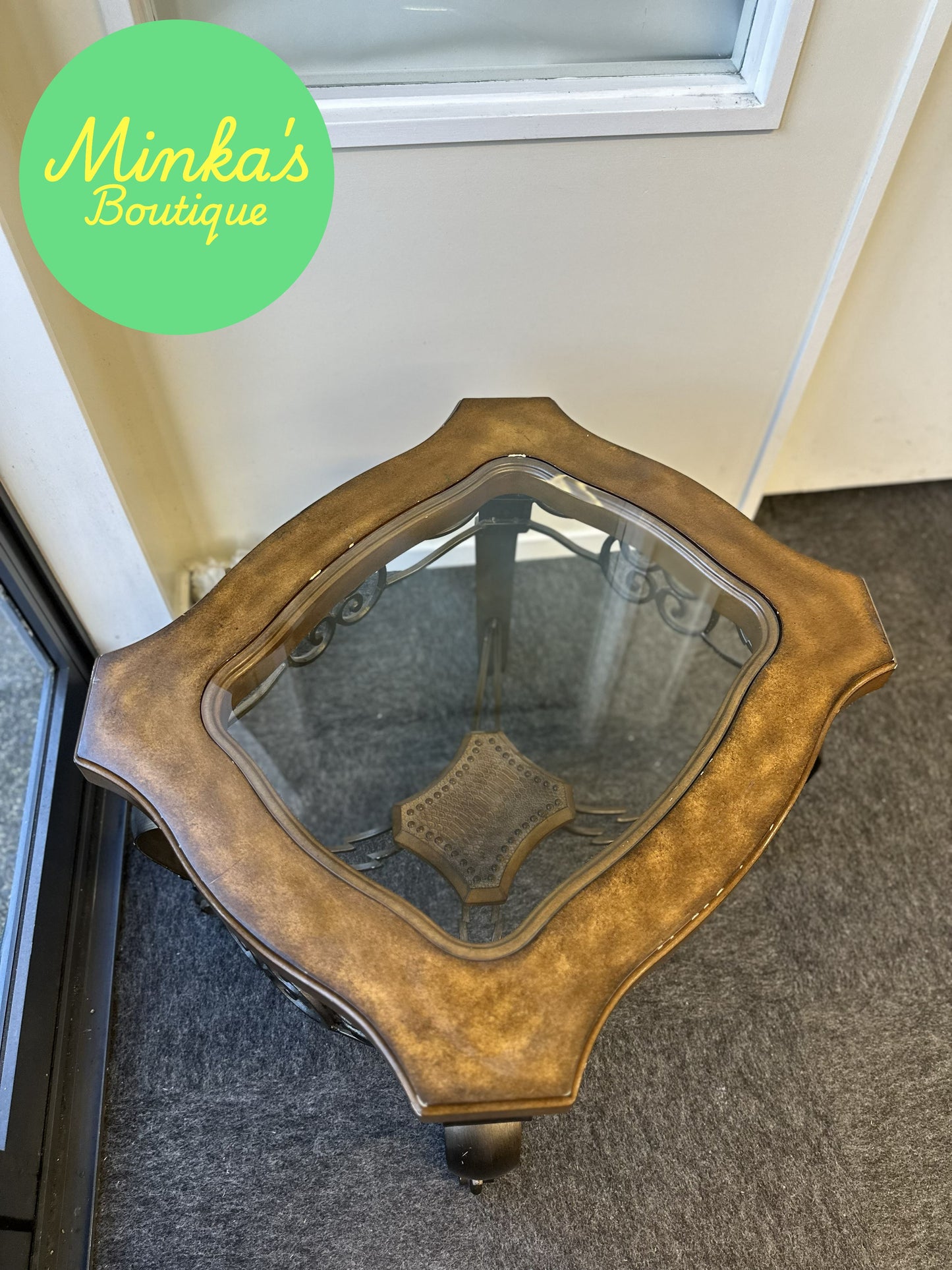 Decorative Glass Top Wrought Iron Accent Table