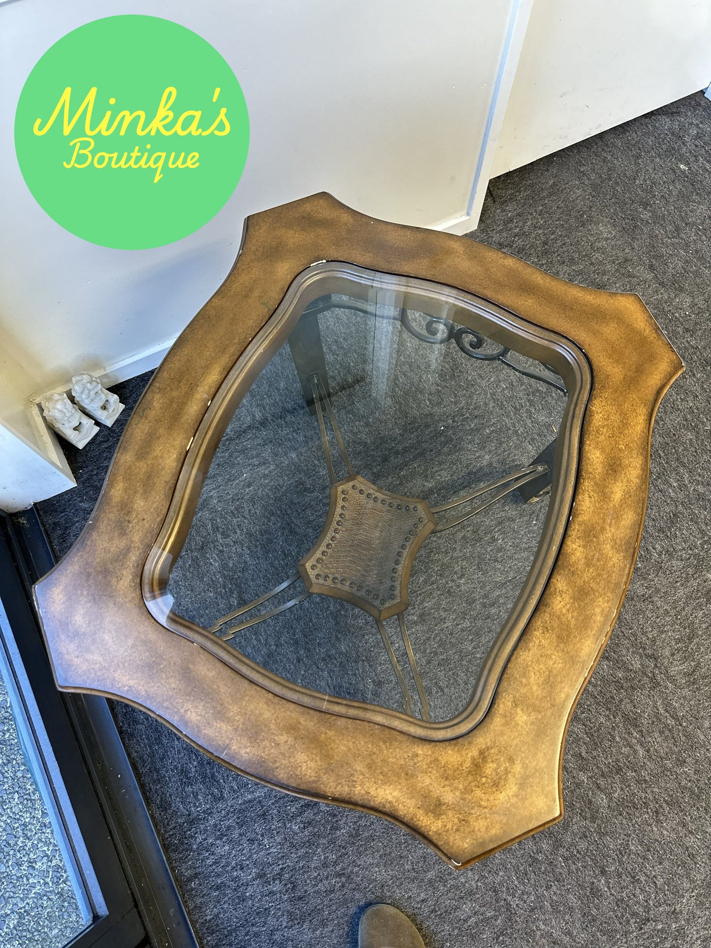 Decorative Glass Top Wrought Iron Accent Table