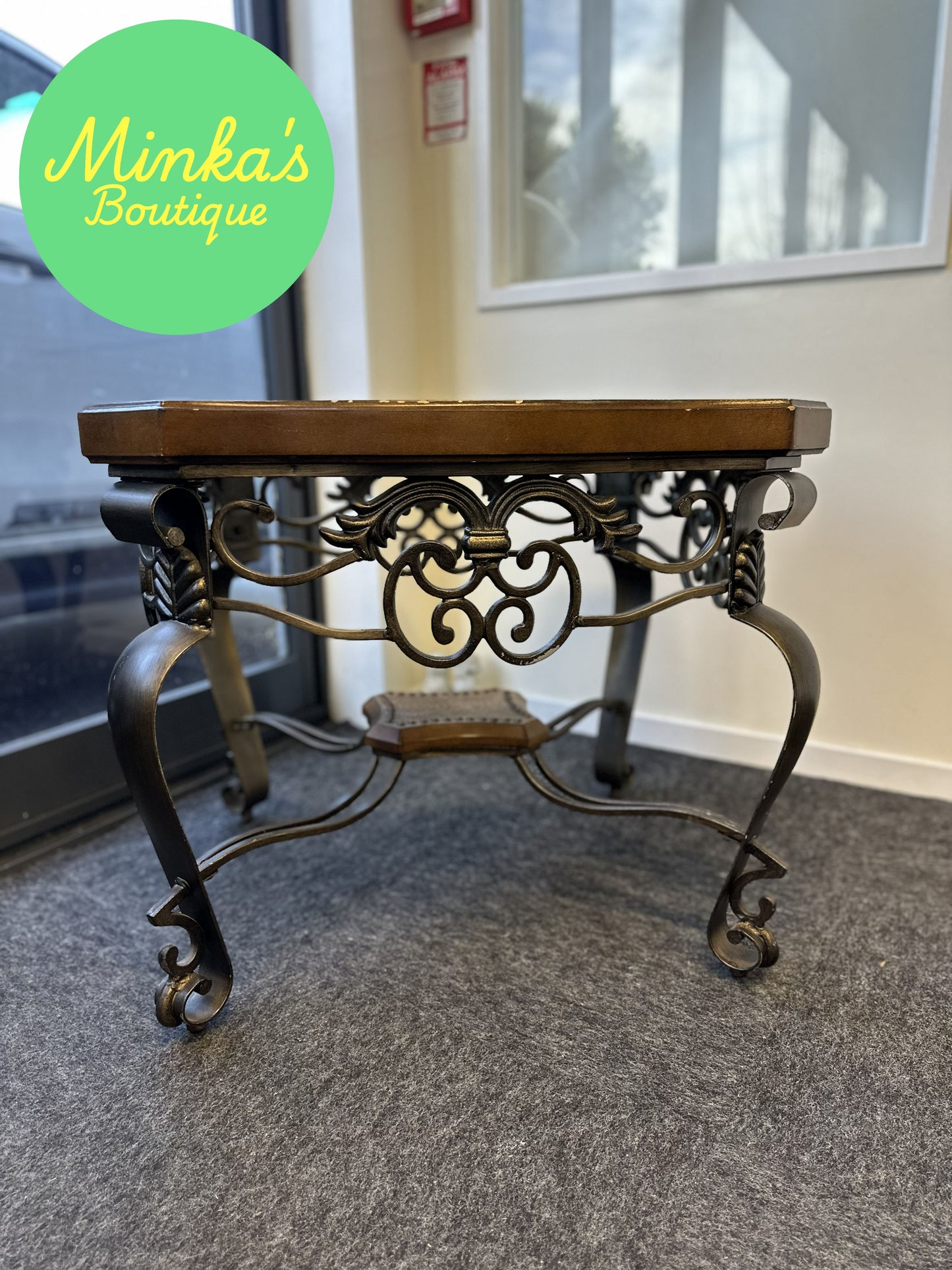 Decorative Glass Top Wrought Iron Accent Table