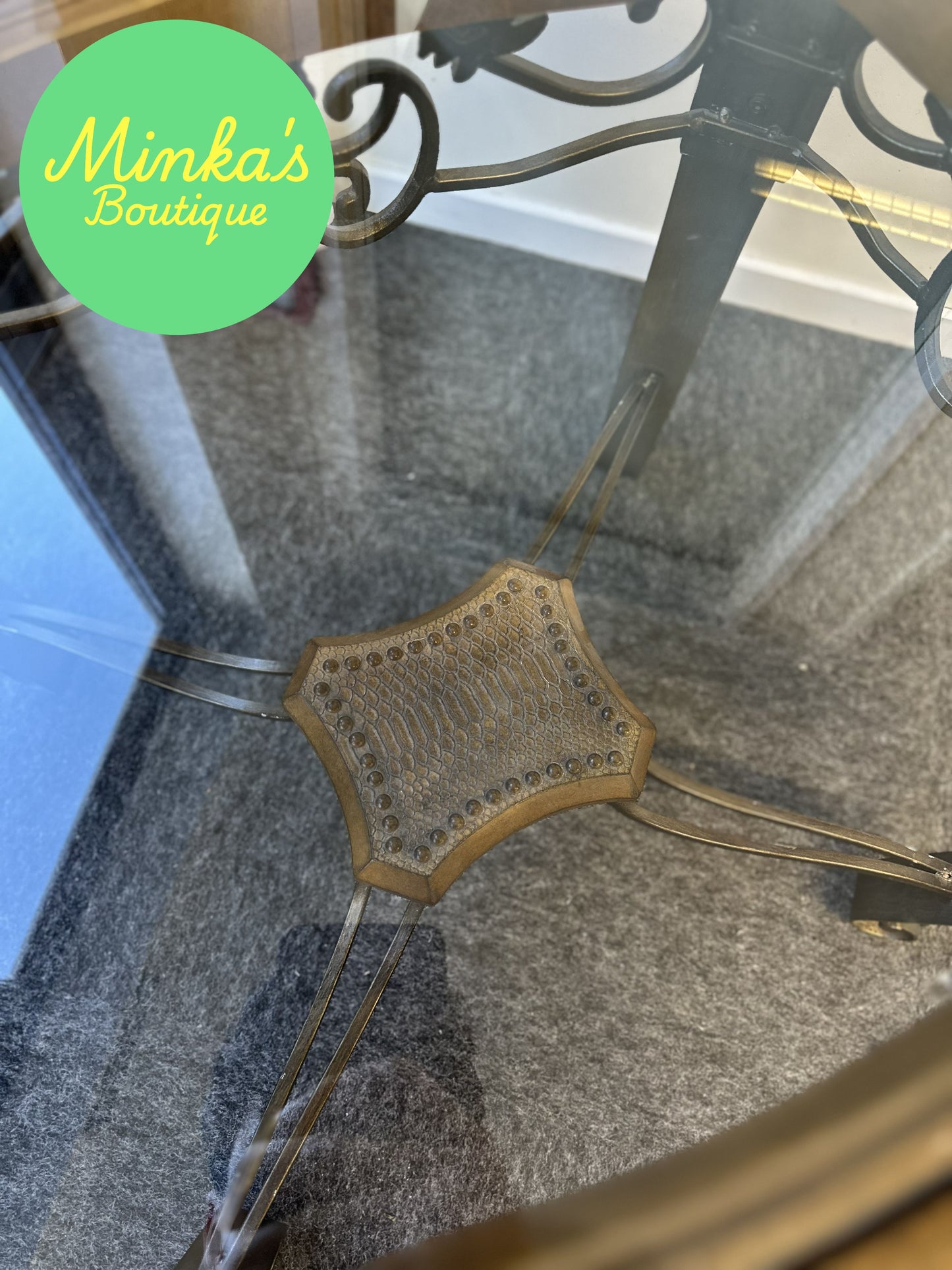 Decorative Glass Top Wrought Iron Accent Table