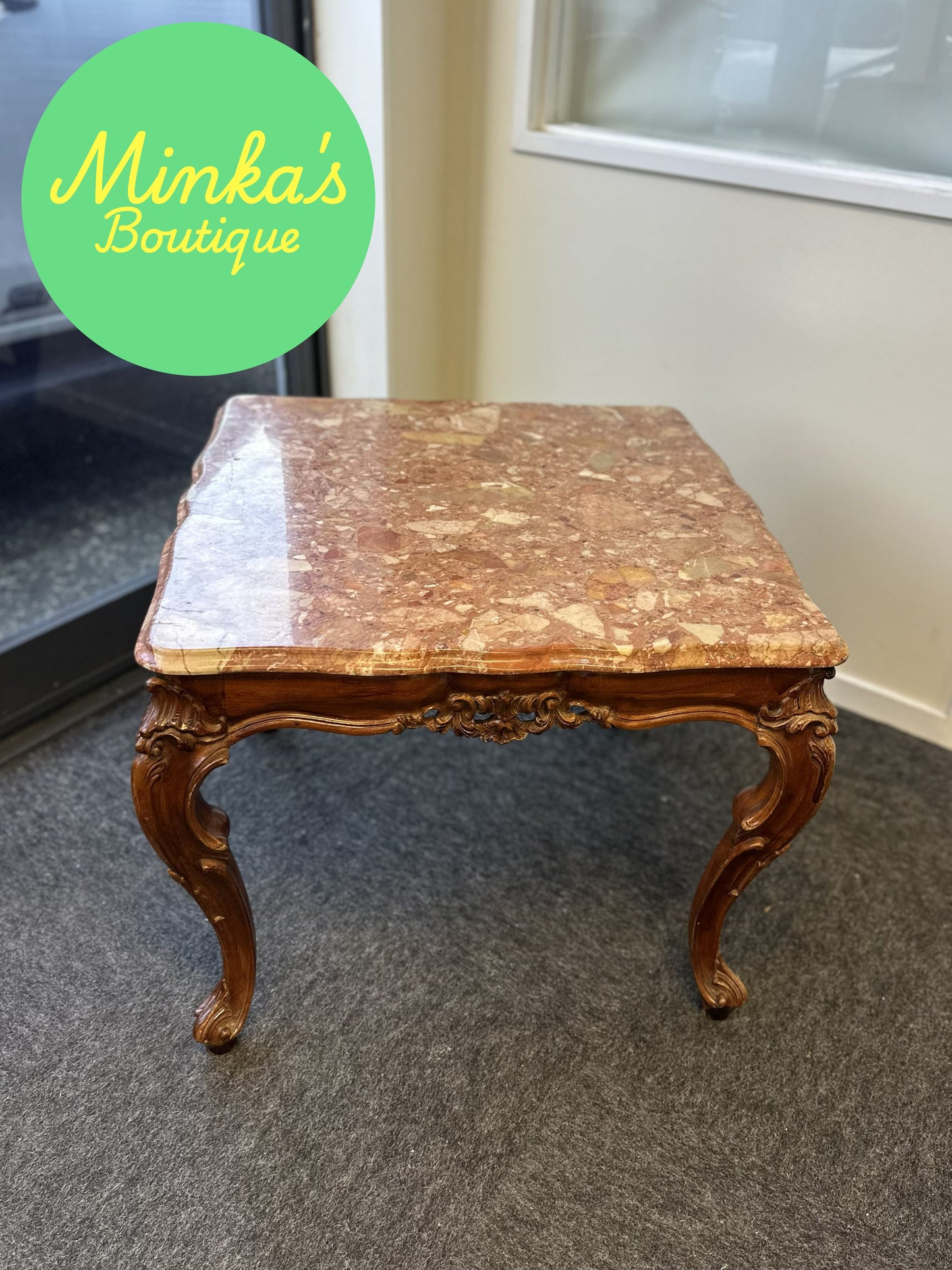 Rococo Style Breccia Marble Top Side Table
