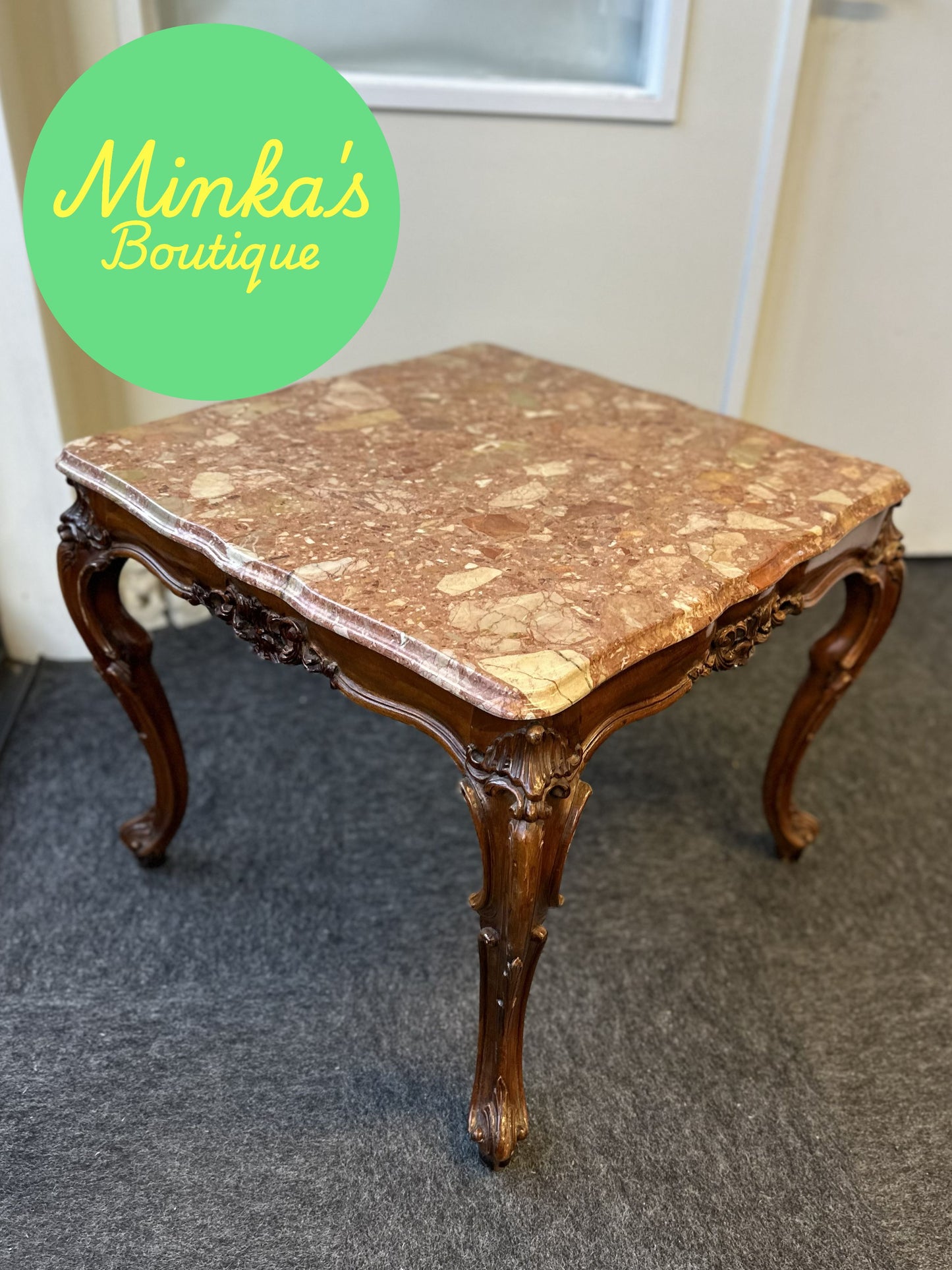 Rococo Style Breccia Marble Top Side Table