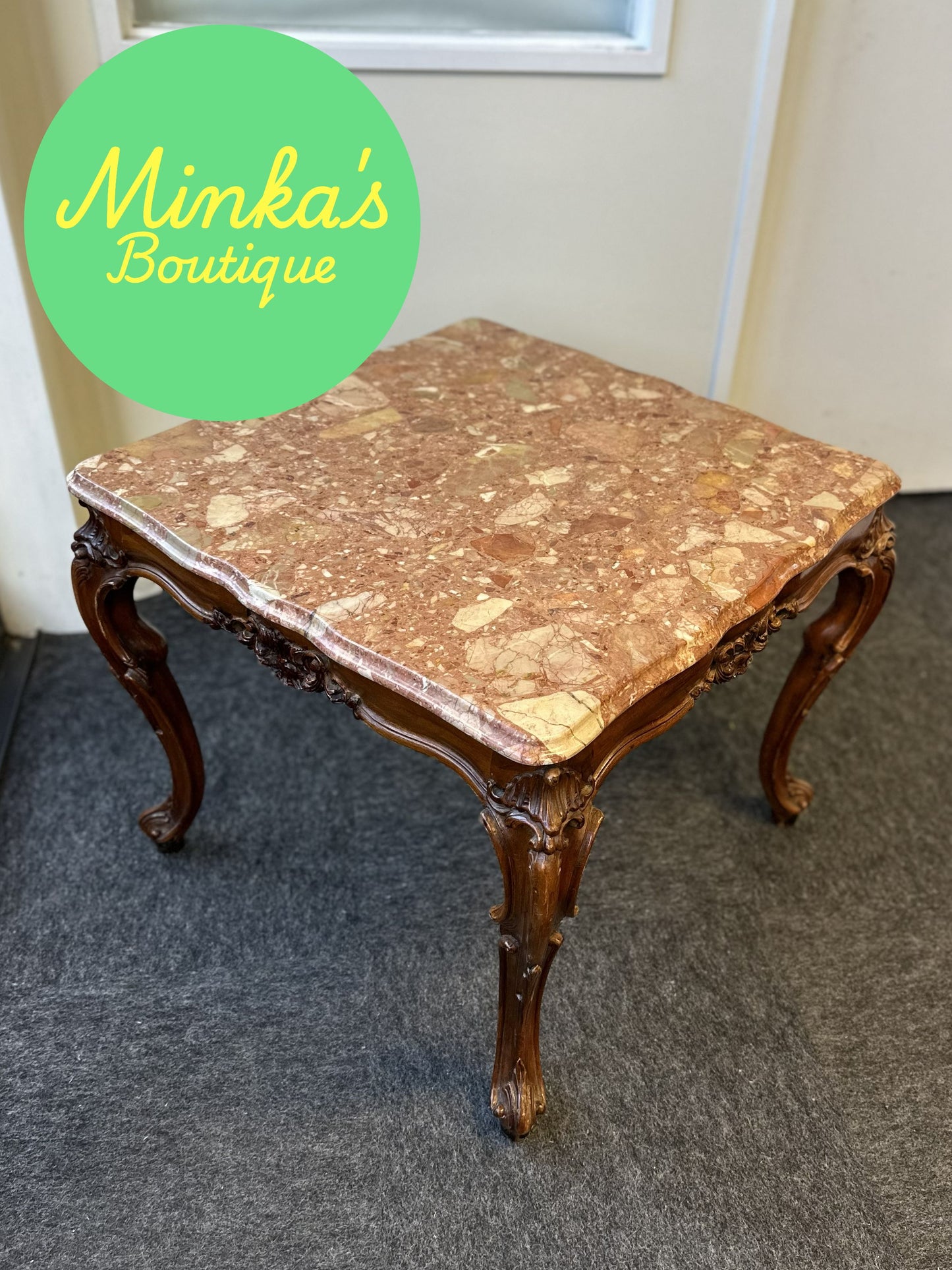 Rococo Style Breccia Marble Top Side Table