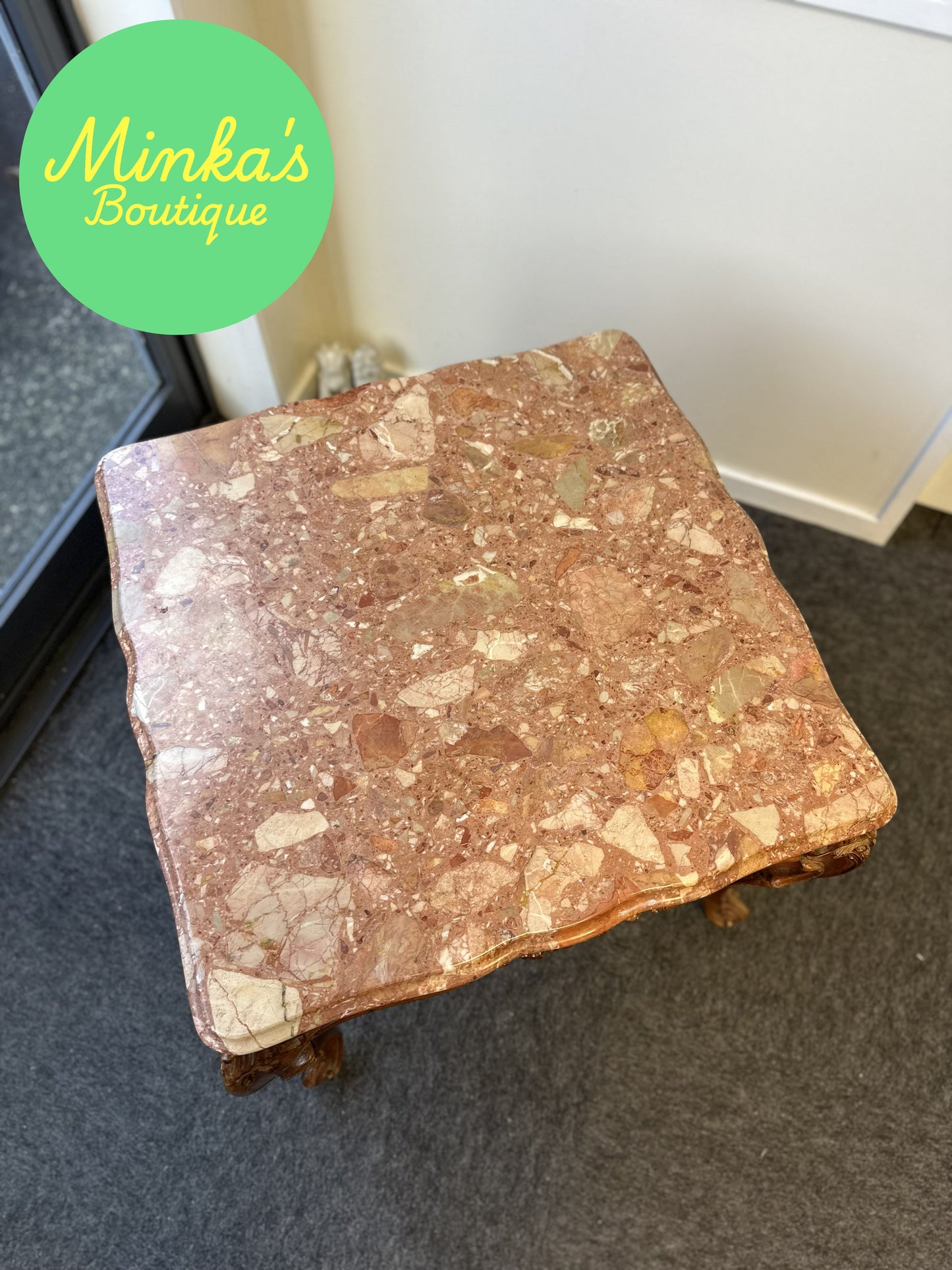 Rococo Style Breccia Marble Top Side Table