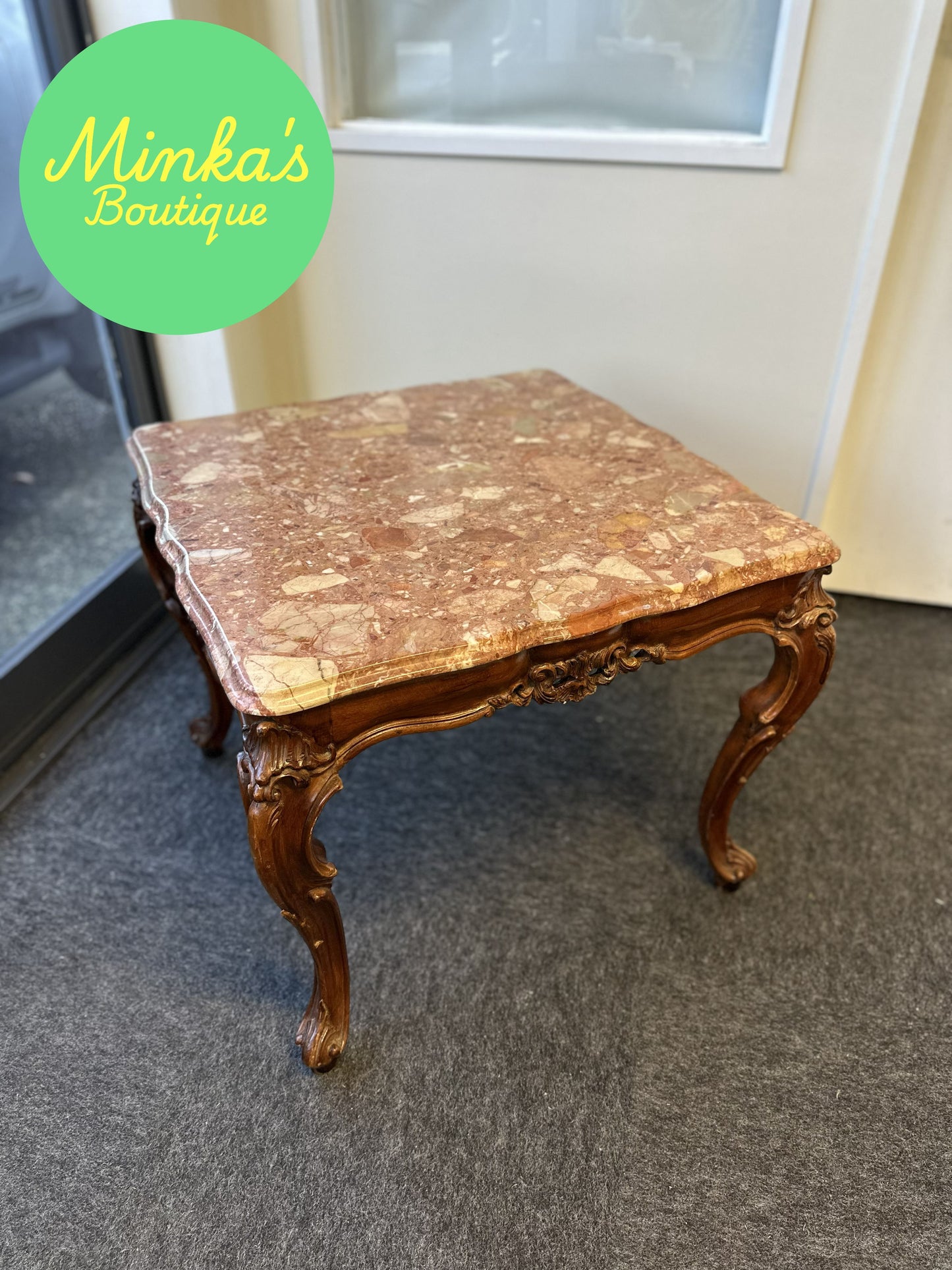 Rococo Style Breccia Marble Top Side Table