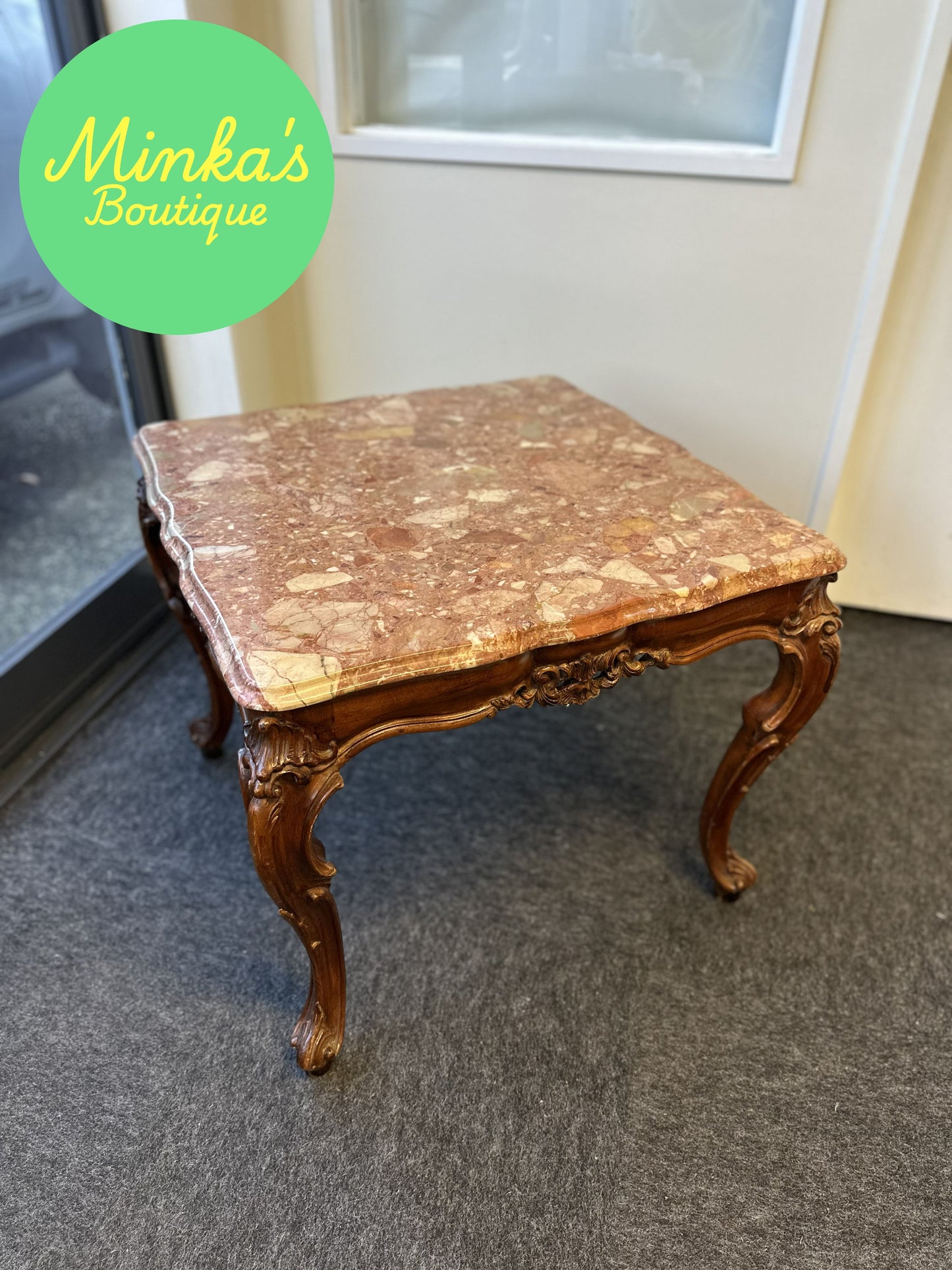 Rococo Style Breccia Marble Top Side Table