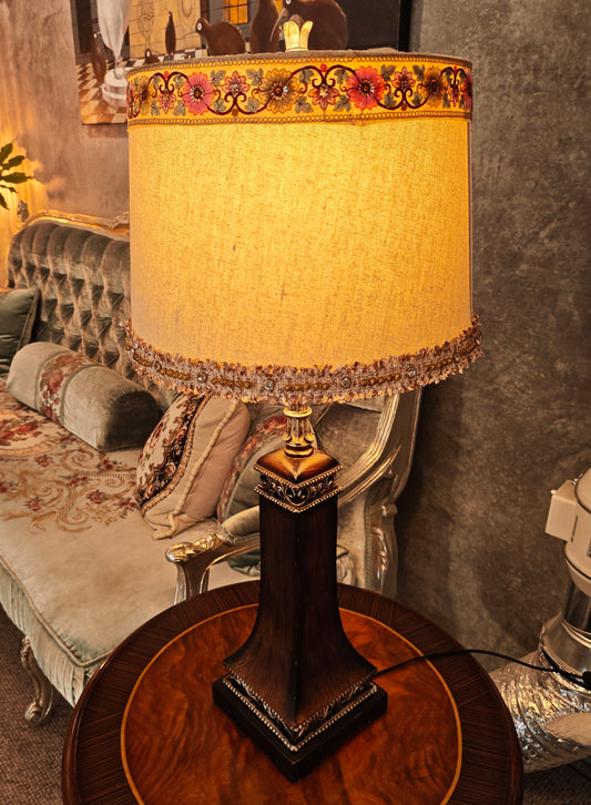 Vintage Table Lamp with Floral Embellished Shade