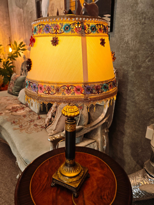 Vintage Table Lamp with Floral Embellished Shade