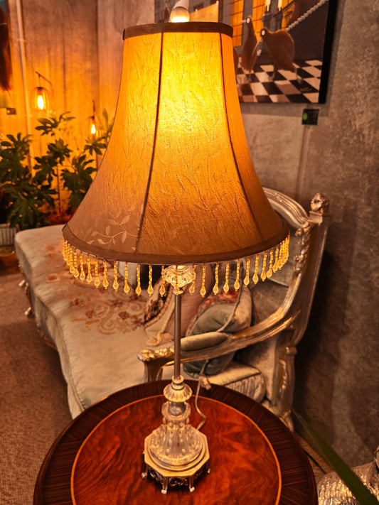 Silver and Glass Adorned Slim Lamp – Brown Shade with Crystal Trim