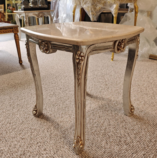 Rococo Style Marble Topped Silver Side Table