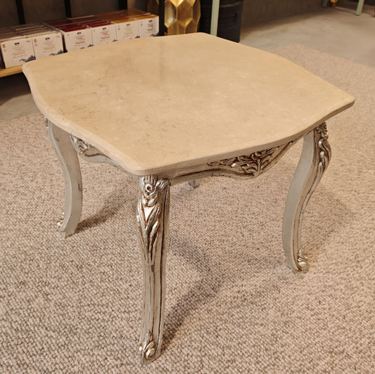 Rococo Style Marble Topped Silver Side Table
