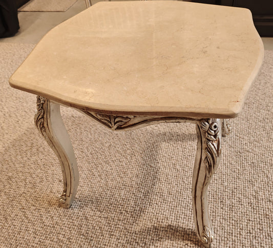 Rococo Style Marble Topped Silver Side Table