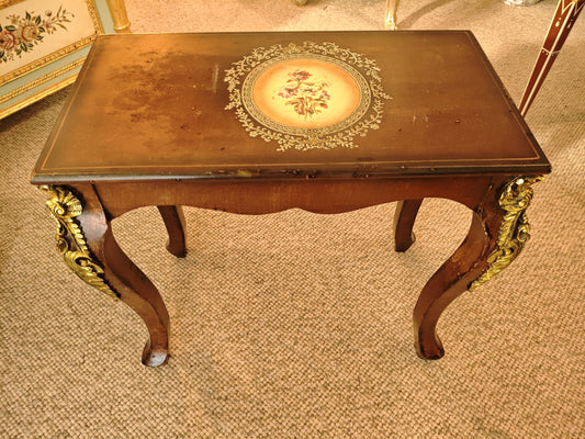 Vintage Inlaid Accent Table with Gold Ormolu