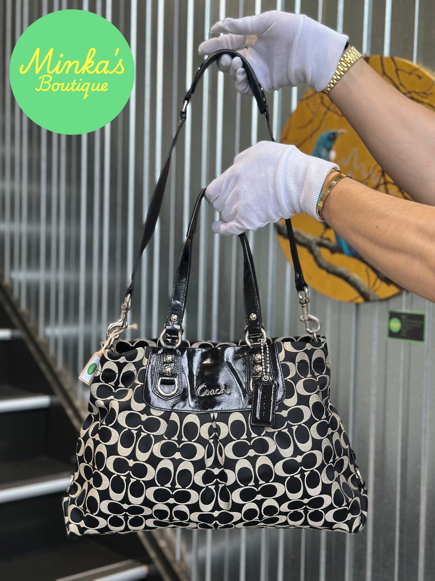 Coach Signature Stripe Carryall Tote Bag