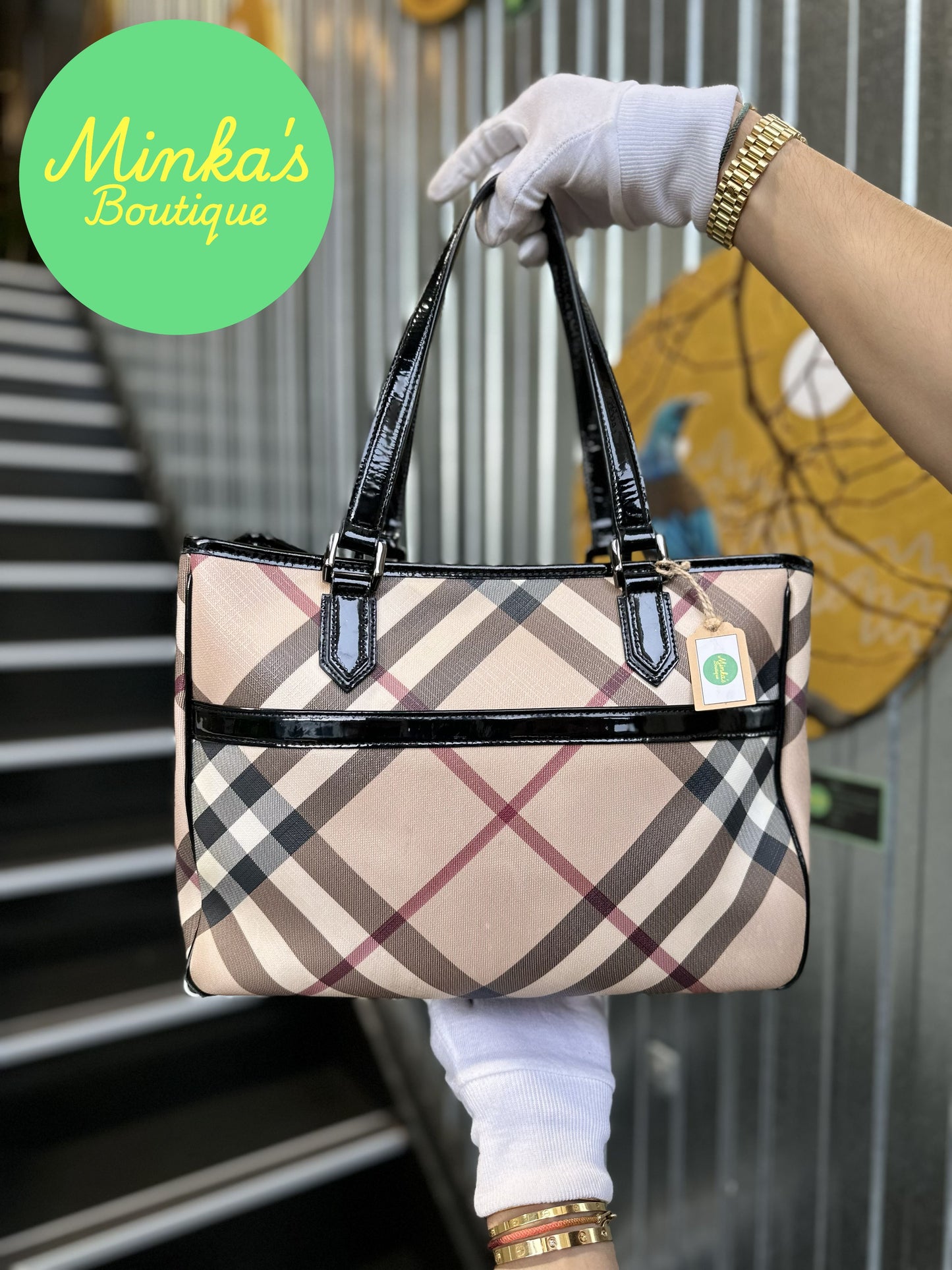 Burberry Nova Check Patent Emmy Tote