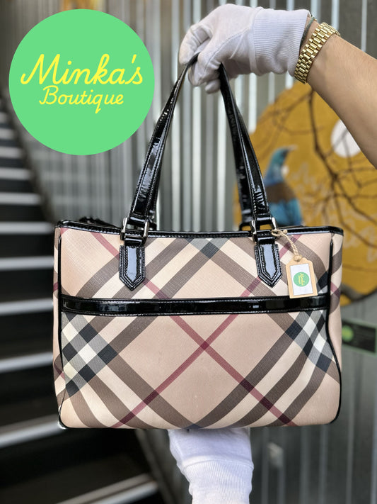 Burberry Nova Check Patent Emmy Tote