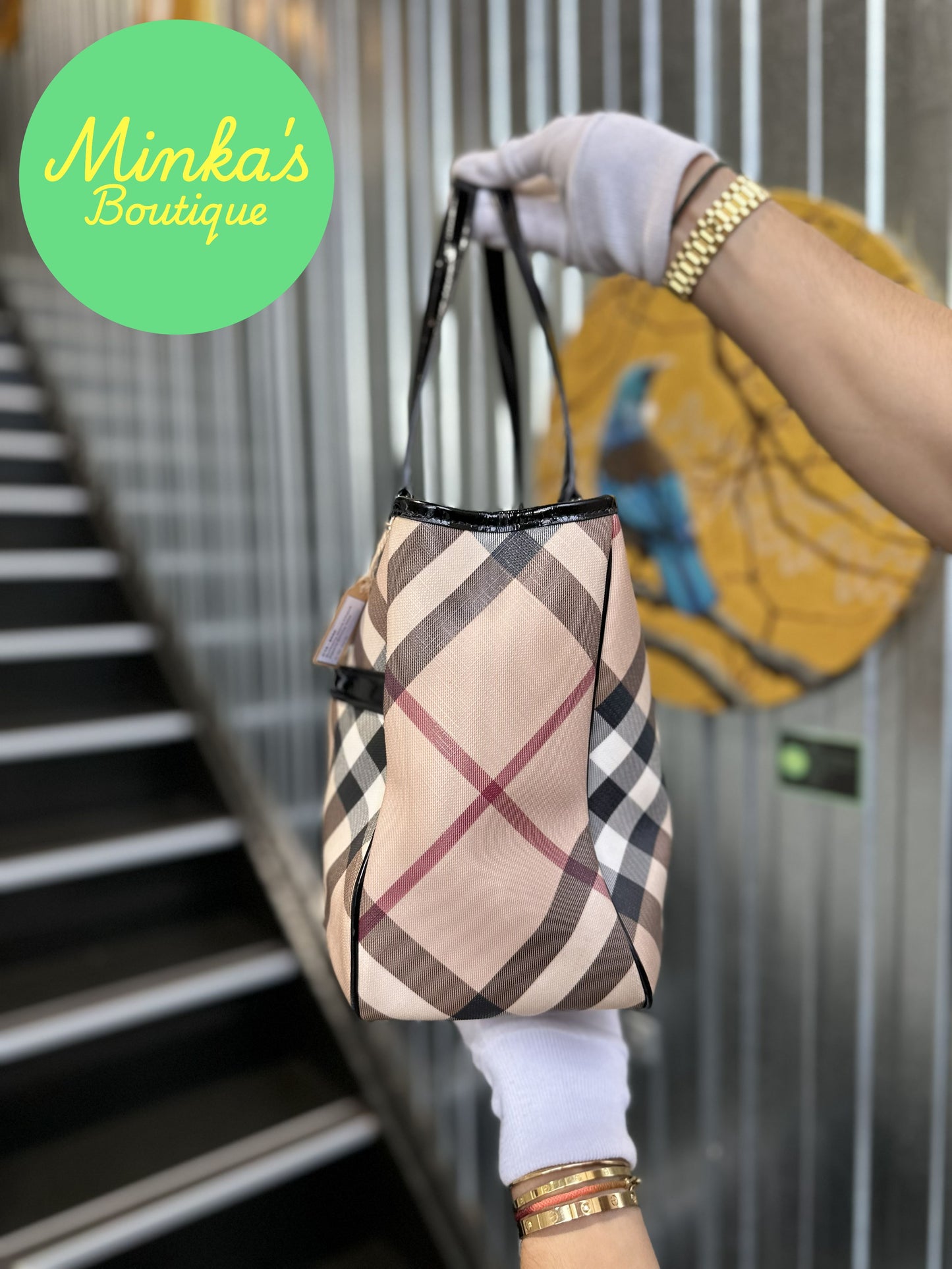Burberry Nova Check Patent Emmy Tote