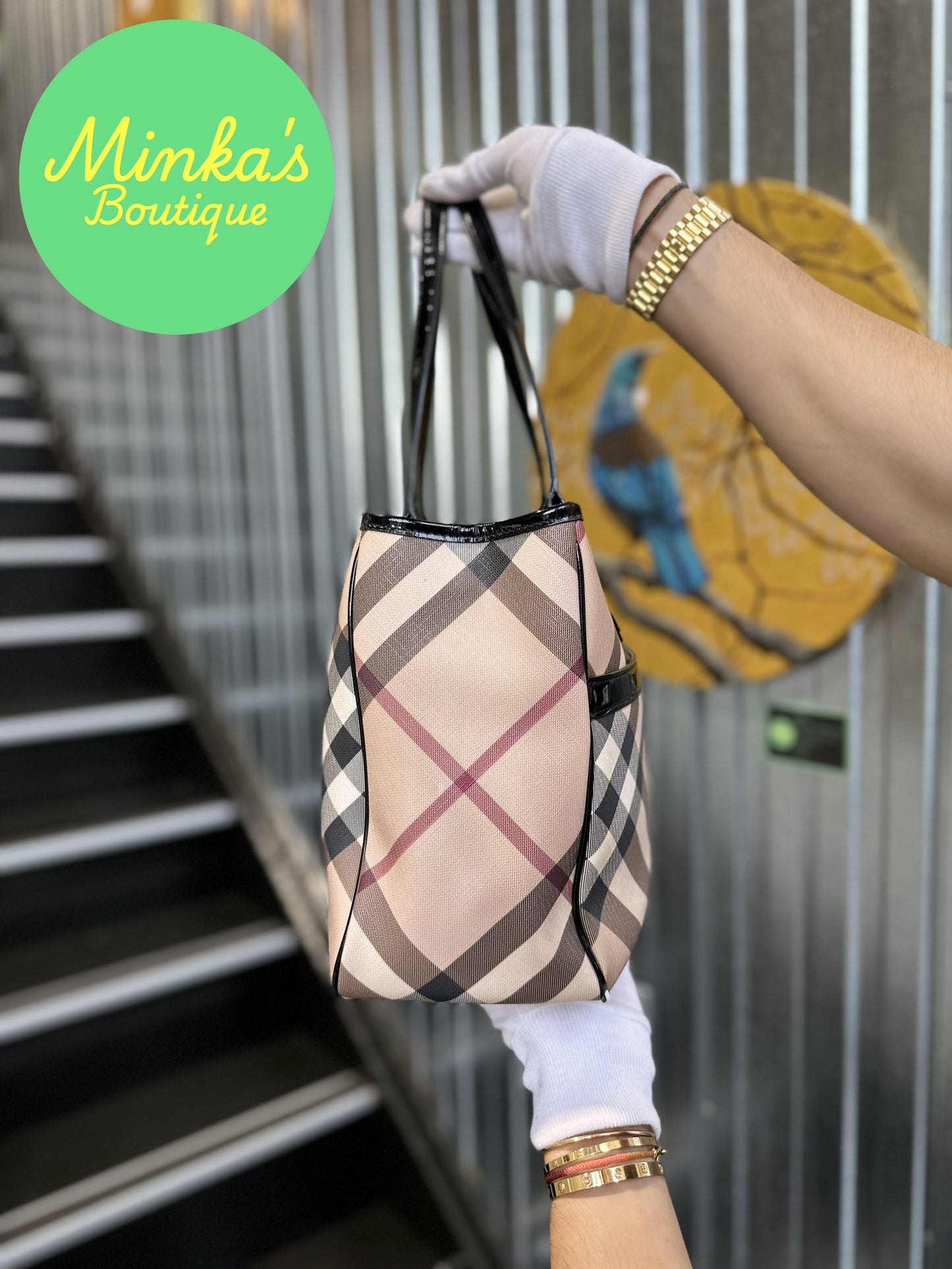 Burberry Nova Check Patent Emmy Tote