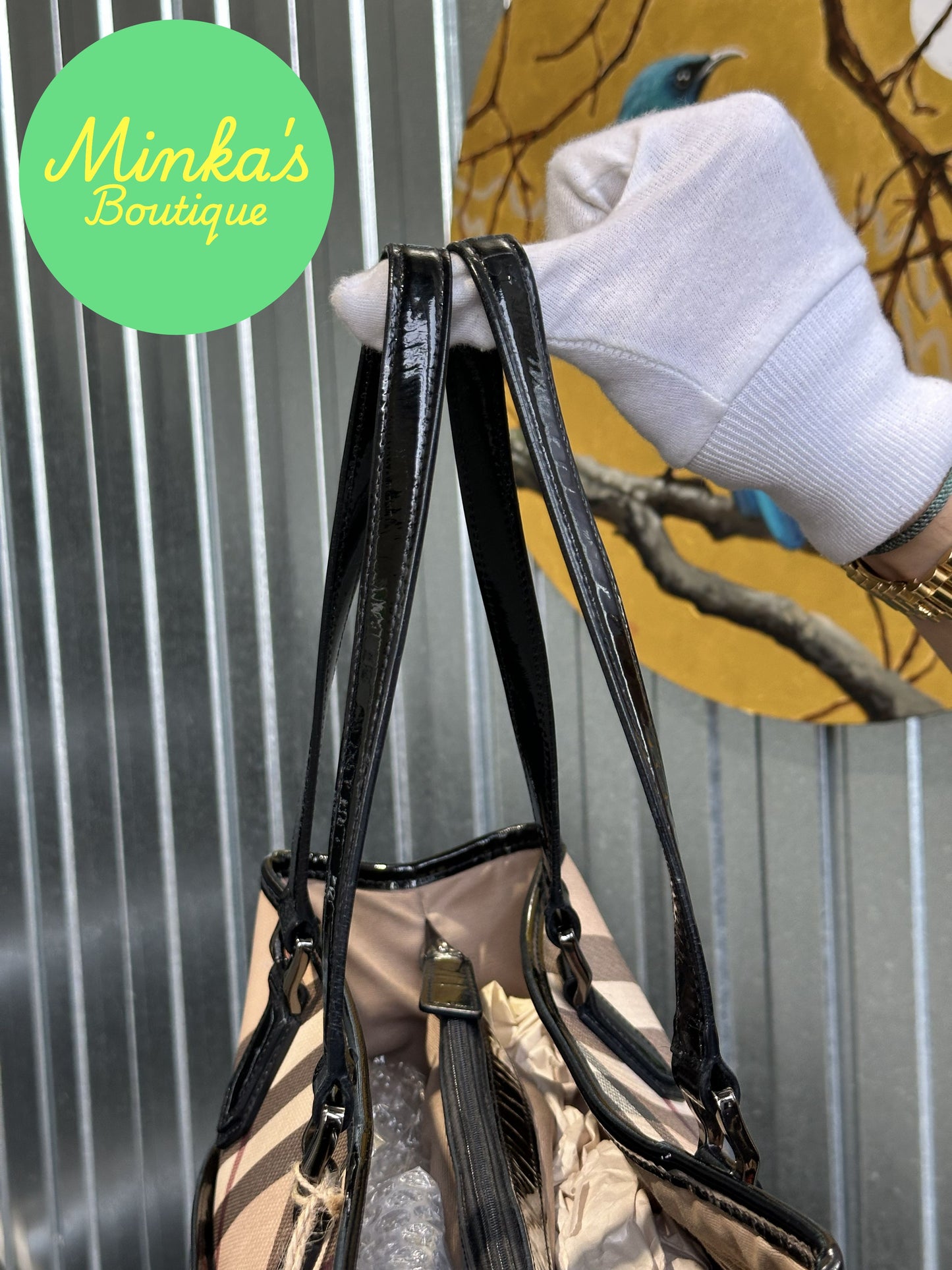 Burberry Nova Check Patent Emmy Tote