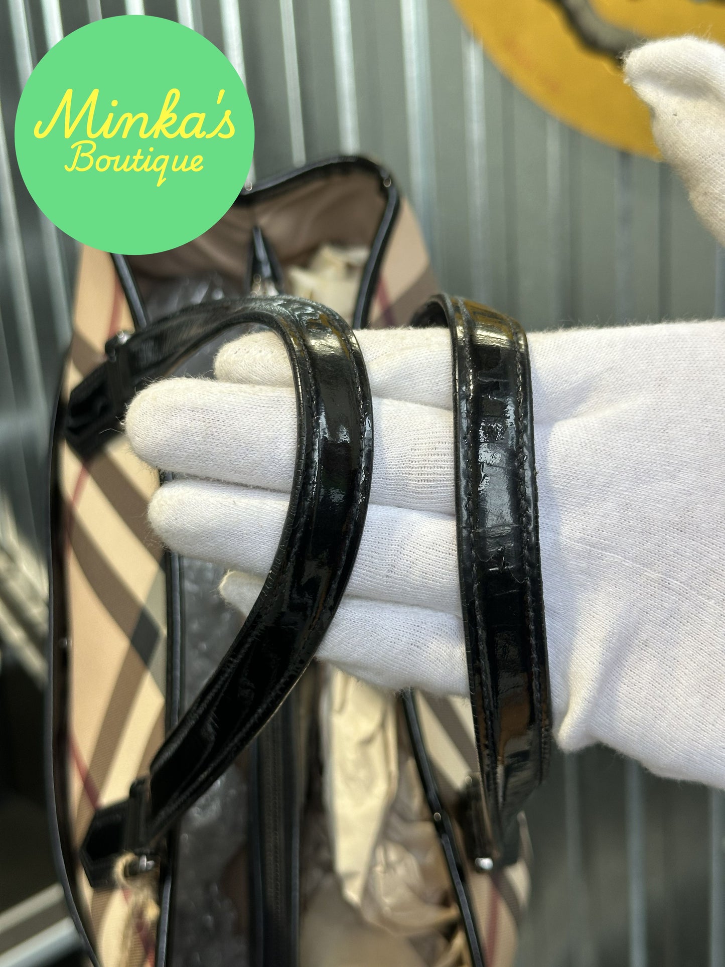 Burberry Nova Check Patent Emmy Tote