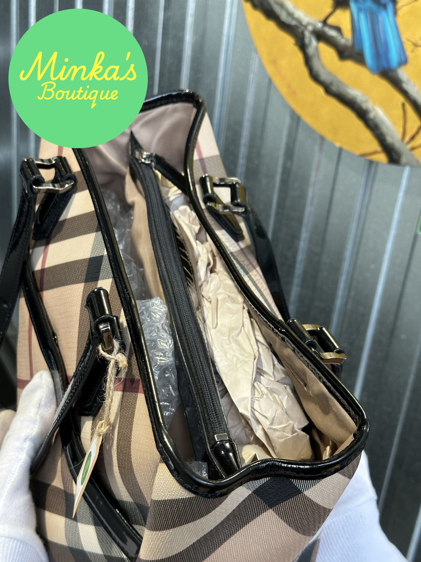 Burberry Nova Check Patent Emmy Tote