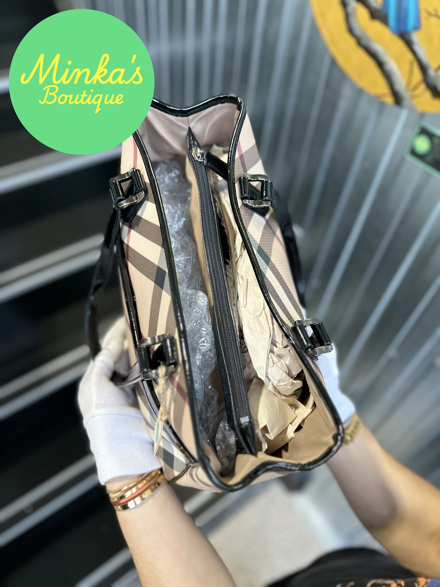 Burberry Nova Check Patent Emmy Tote