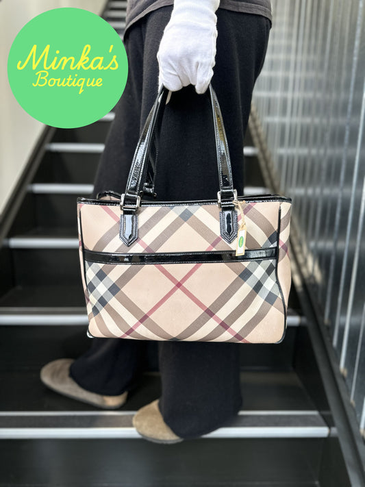 Burberry Nova Check Patent Emmy Tote