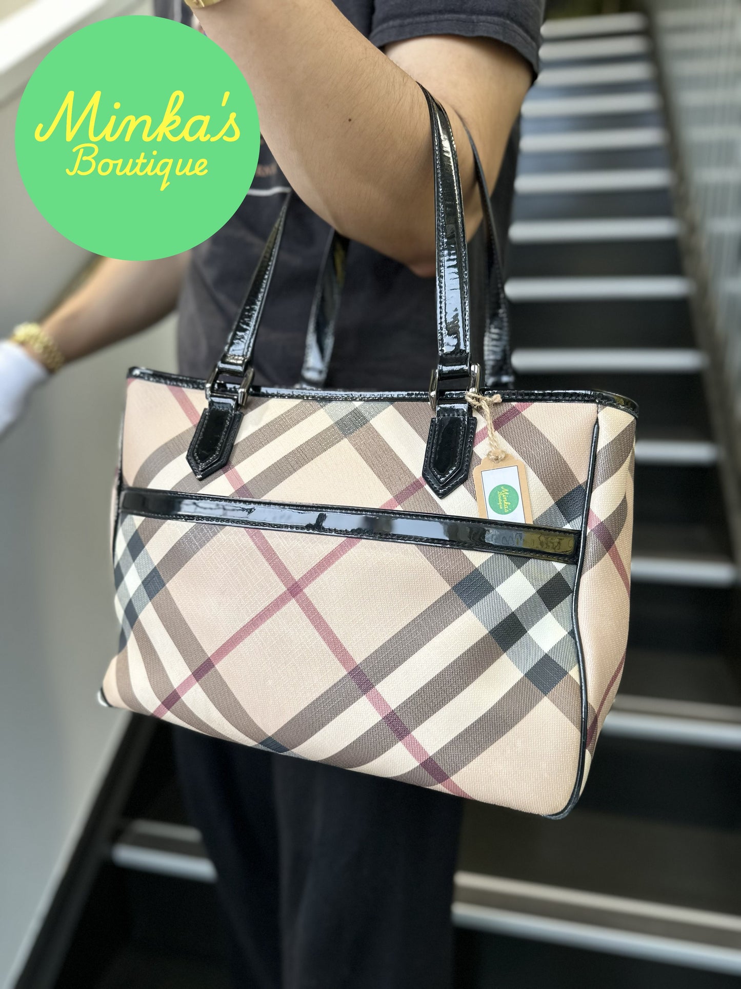 Burberry Nova Check Patent Emmy Tote