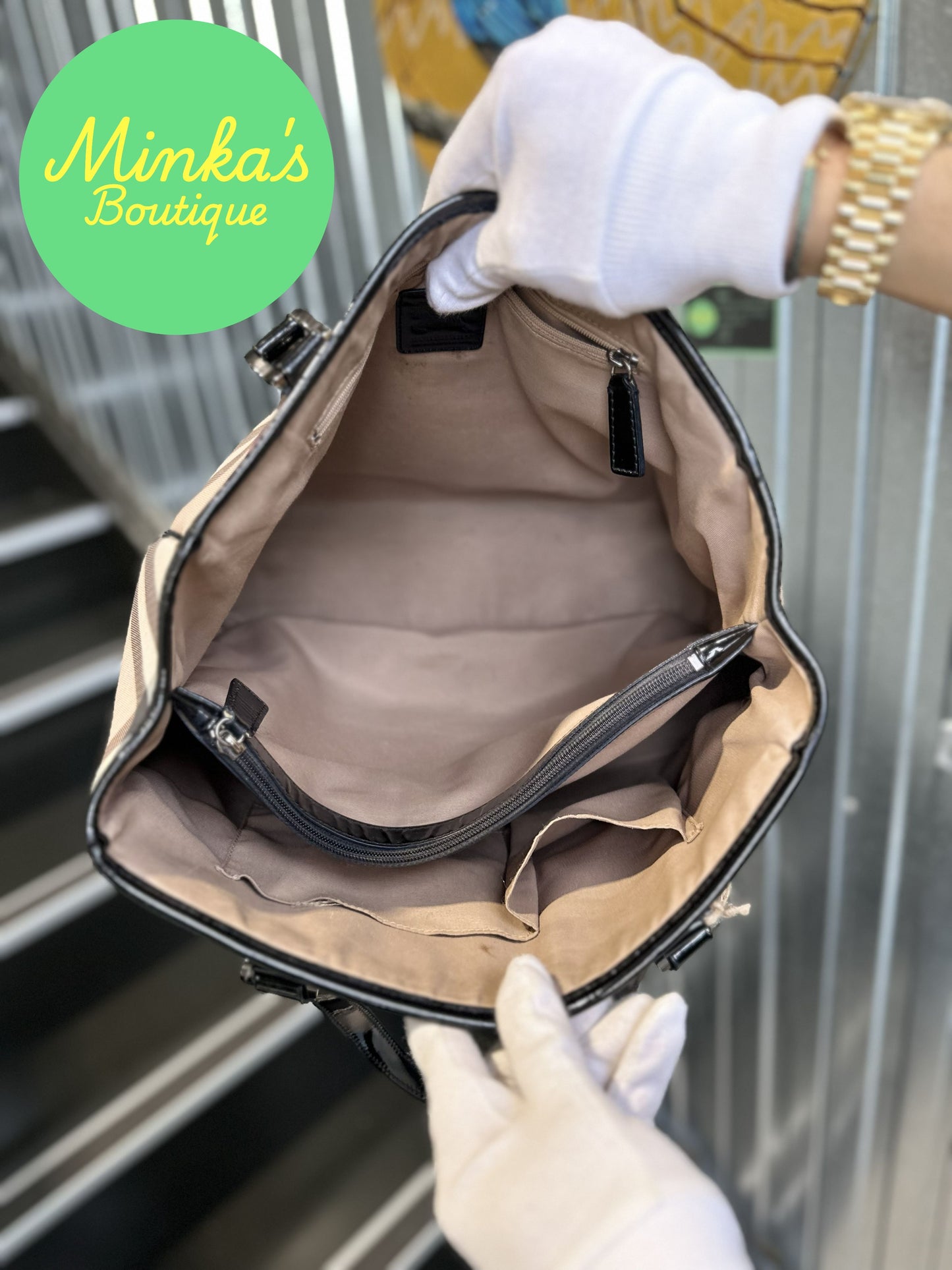 Burberry Nova Check Patent Emmy Tote
